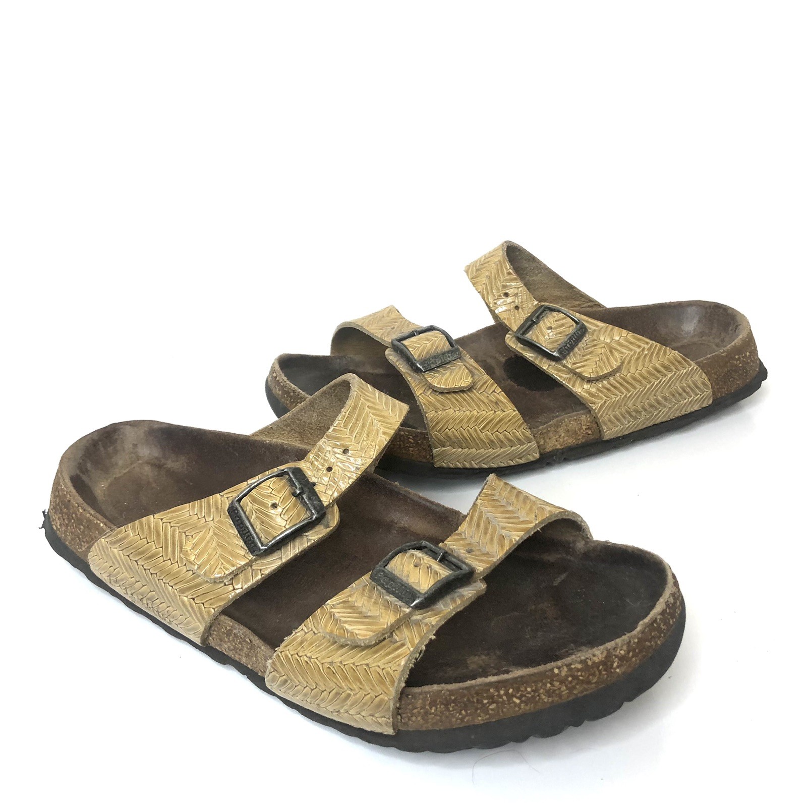 Birkenstock Papillio 2 Strap Arizona Sandal Brown Yellow Size 8 Slide EUR 38