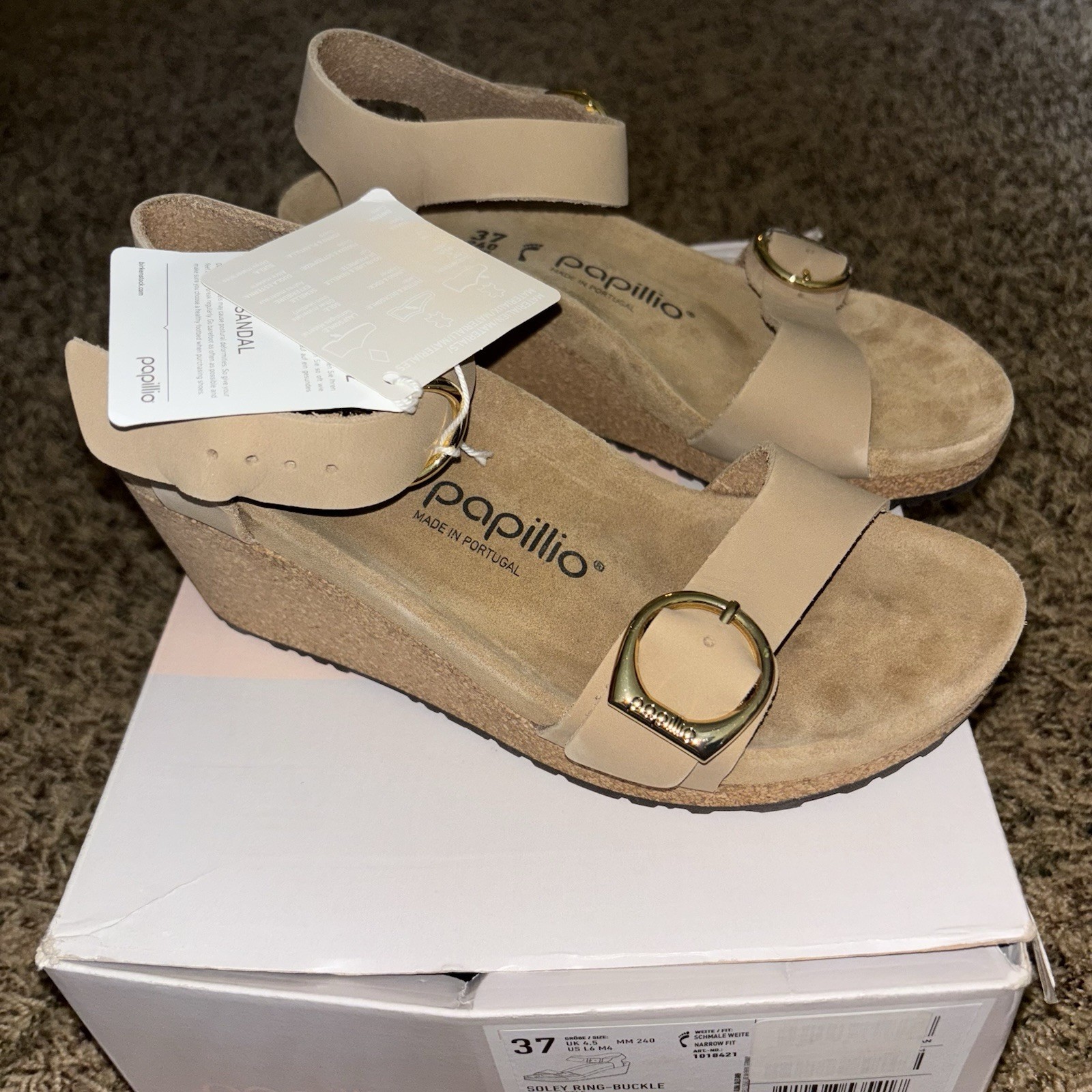 BIRKENSTOCK Soley Papillio NARROW Ring Buckle Leather Wedge Platform Size 6 NEW