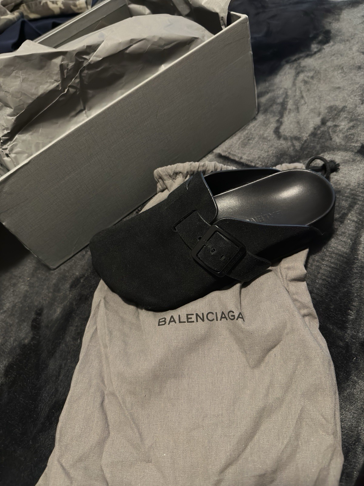 Balenciaga Clogs Round Toe Suede Black Size 6.5