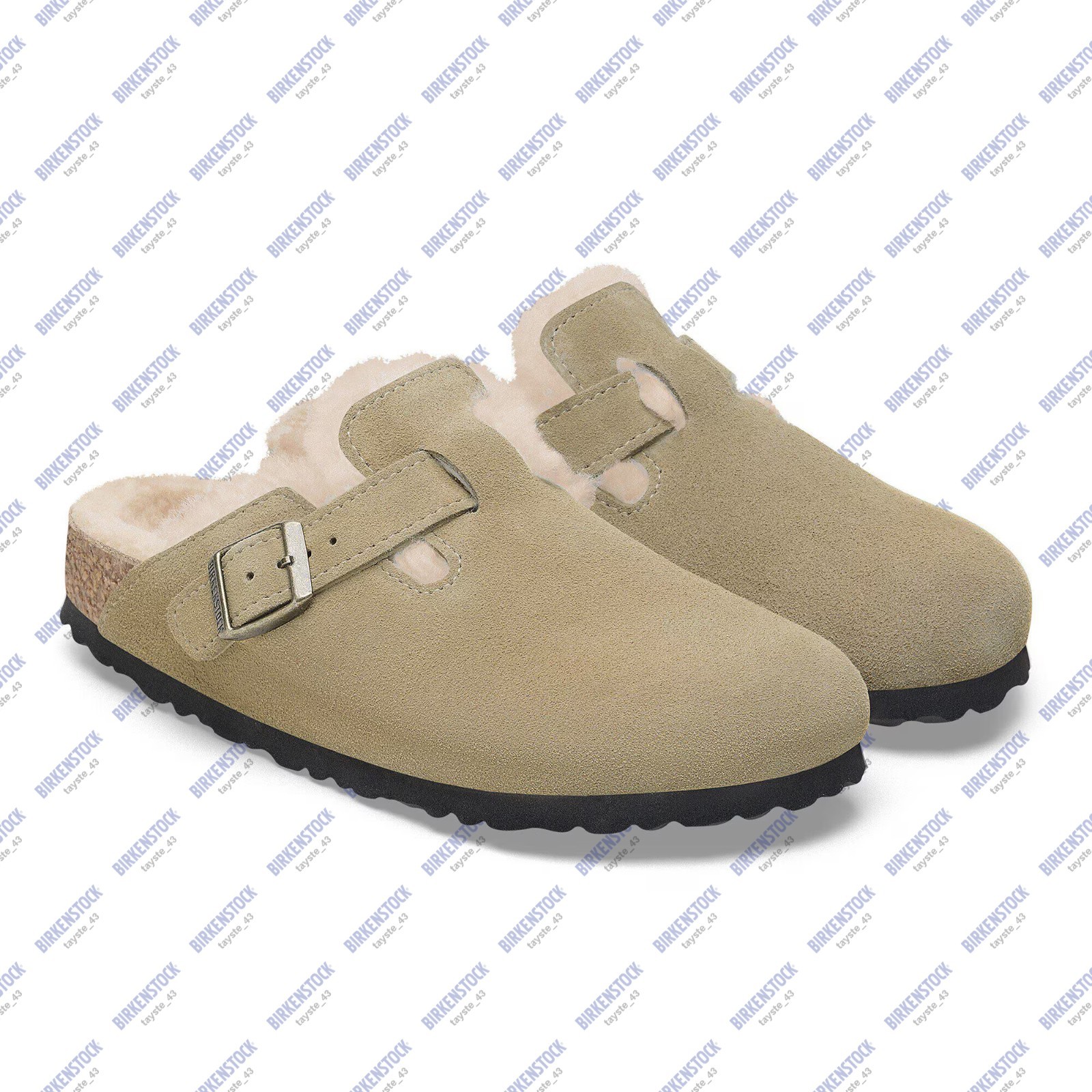 New BIRKENSTOCK Boston Shearling Suede Leather Taupe/women’s slippers