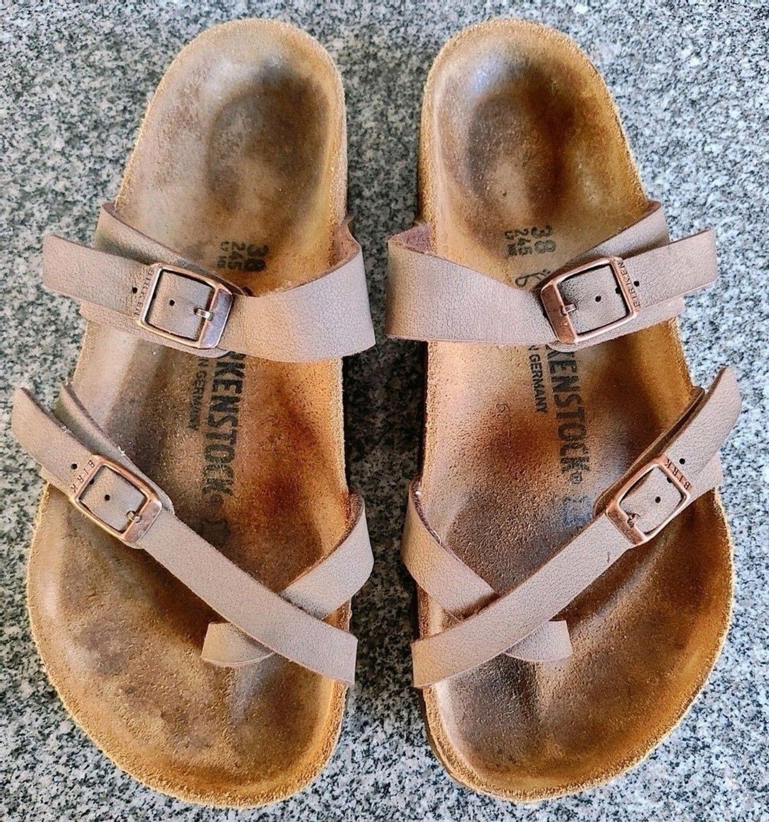 Birkenstock Mayari Size EU 38 US W7 M5 Leather Buckle Toe Loop Strap Slide