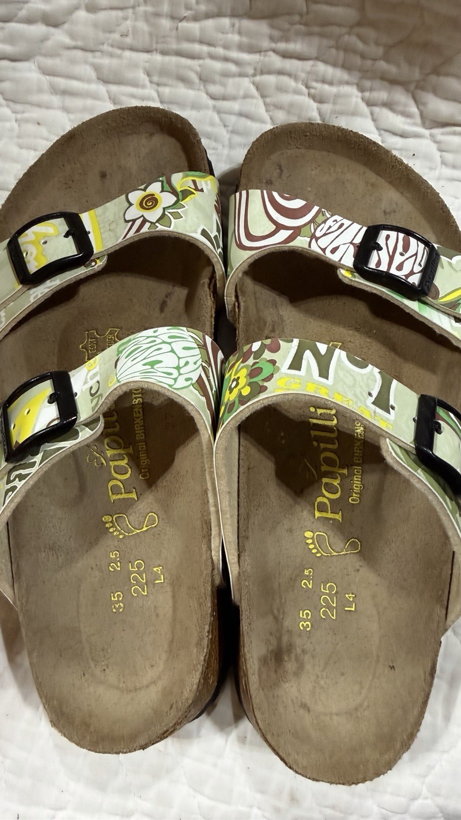 Birkenstock Papillio Size 35 White, Green And Yellow Floral Size 4 4.5 US