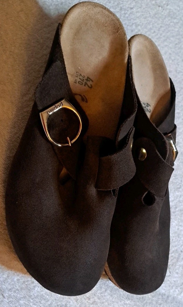 Birkenstock Papillio Fanny Ring Buckle Brown Suede Wedge Clog Sz 42 Narrow US 11