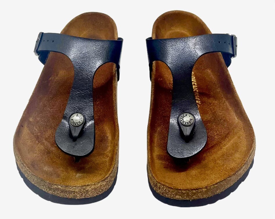 Birkenstock Gizeh Womens Black Birko Flor T Strap Sandals Size 38 US L7 Regular