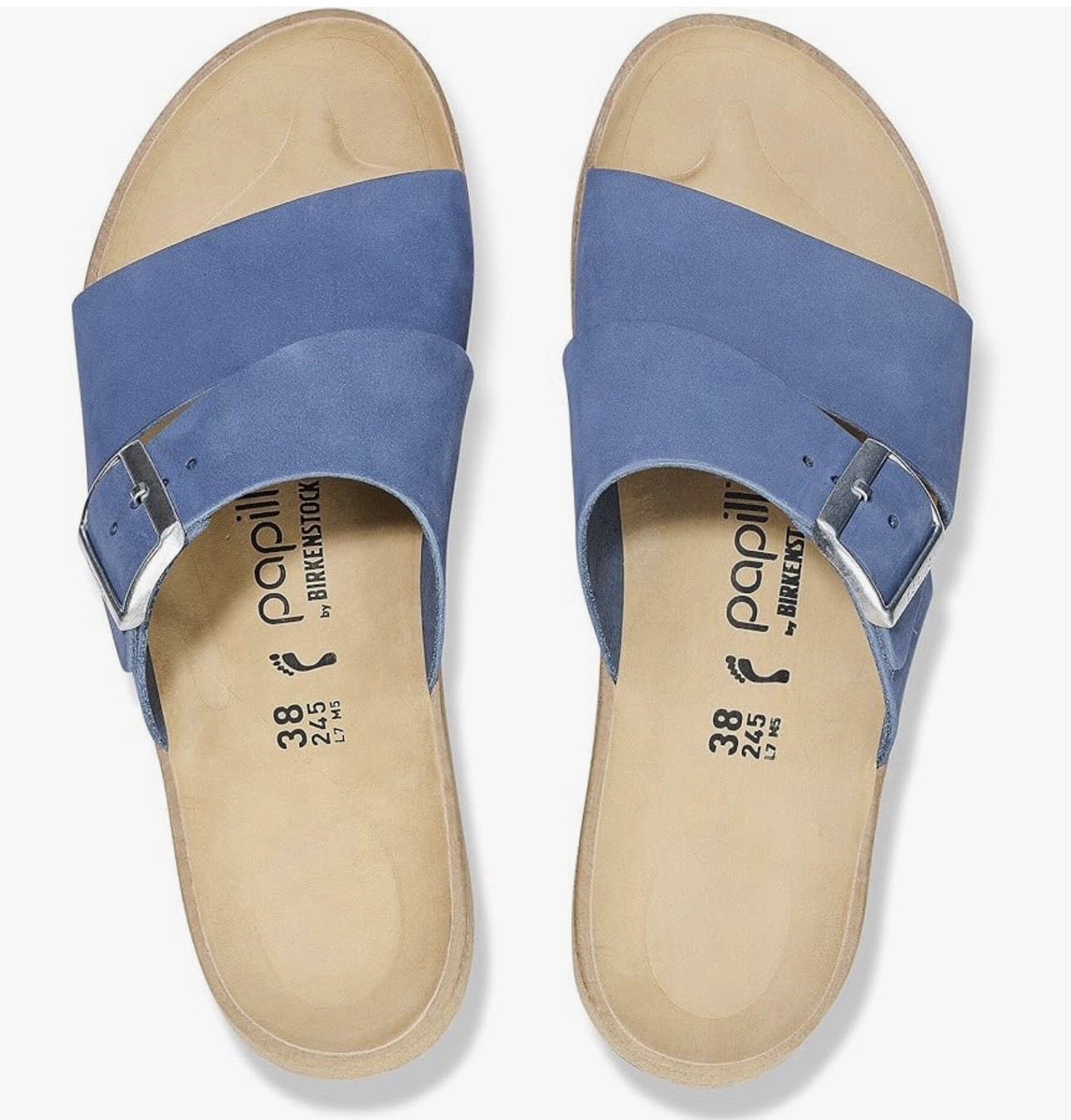Birkenstock Papillio Almina Wedge Nubuck Leather Sandal Elemental Blue 7 New