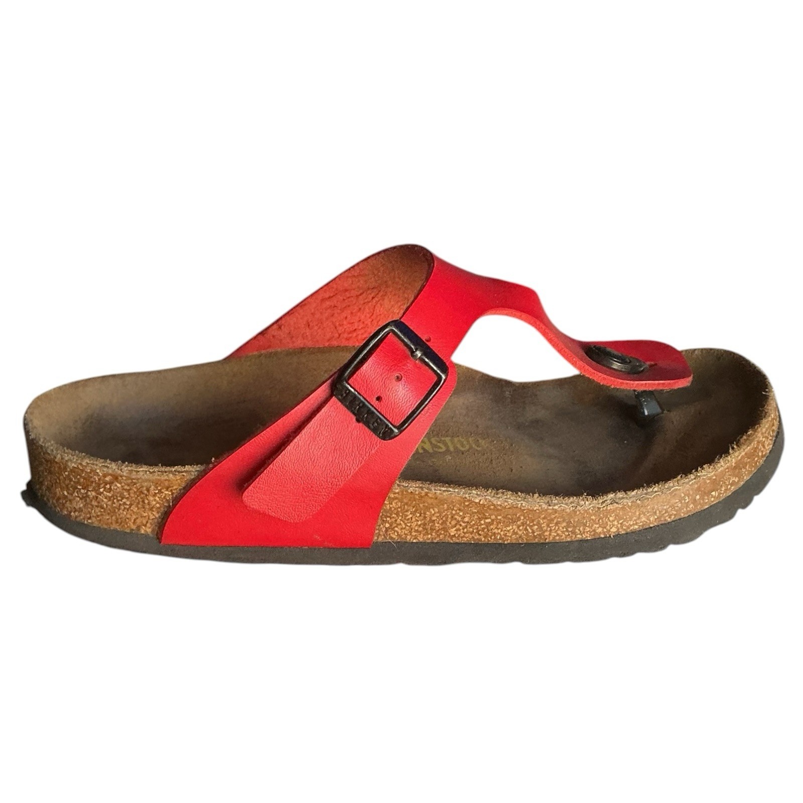 Birkenstock Gizeh Red Leather Sandals Size 38 EU 7 7.5 US Thong Footbed