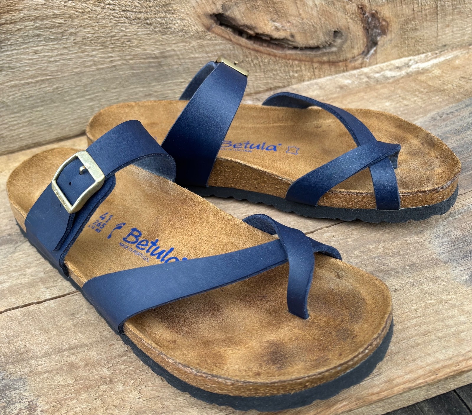 BETULA by Birkenstock ‘Mayari’ (41/10-N)) Navy Blue Birko-Flor Sandals Soft