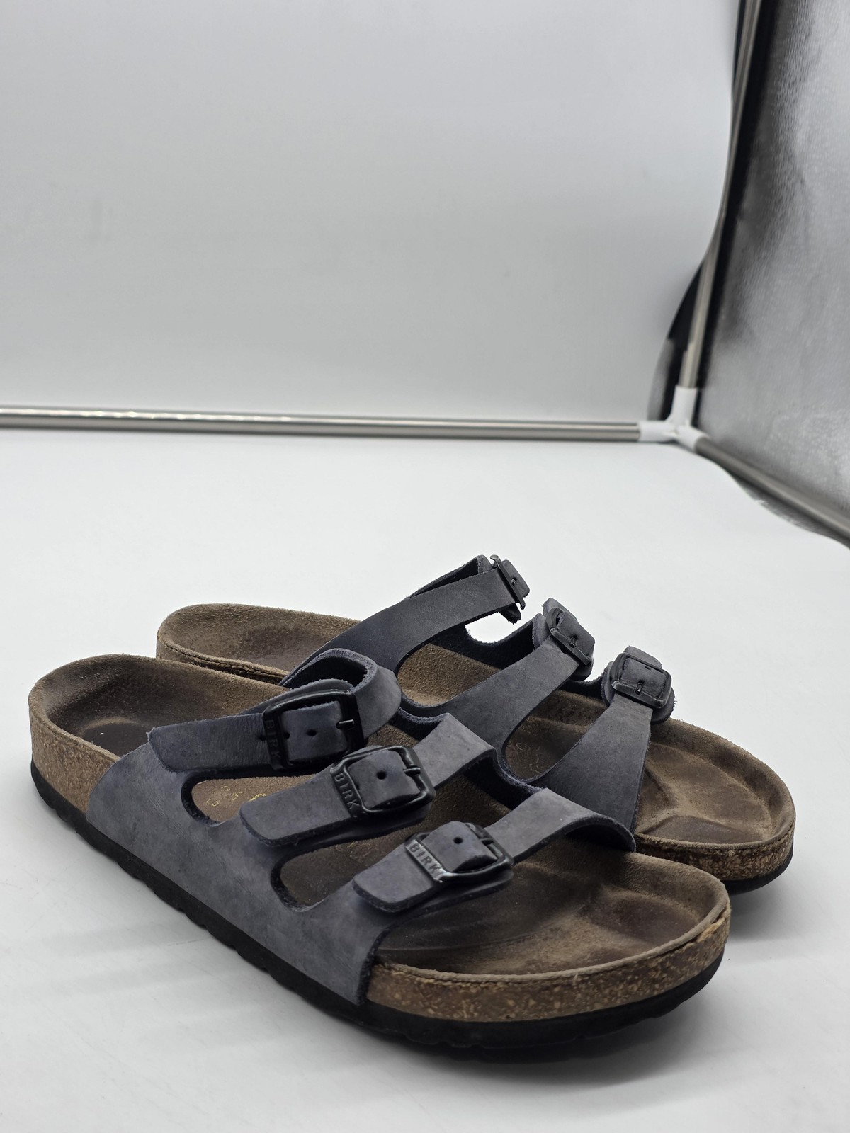 Birkenstock Florida Sandals Shoes Womens Size 5 Gray Nubuck Triple Strap Slide