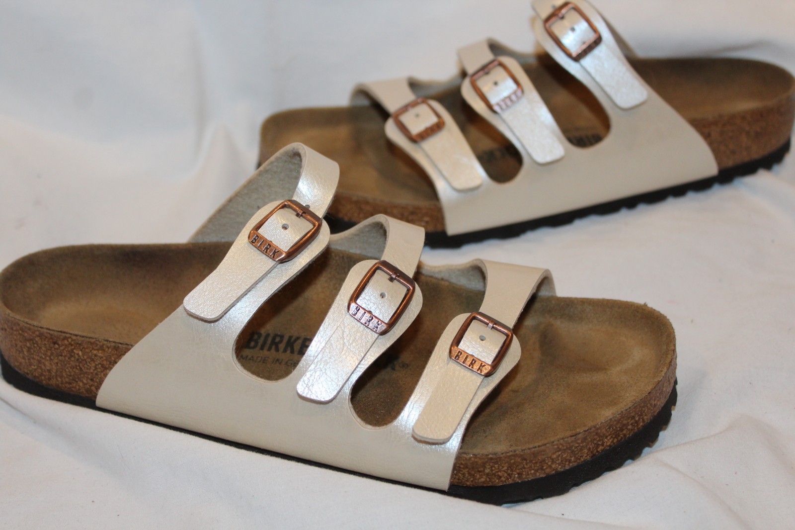 BIRKENSTOCK WOMEN FLORIDA BS LEATHER SANDALS GRACEFUL PEARL WHITE EU 39 REGULAR