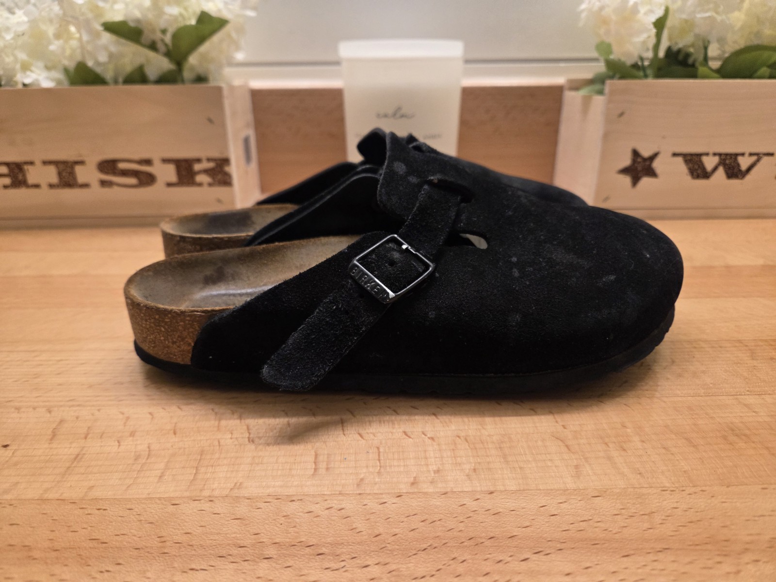 Birkenstock Boston Clogs Soft-footbed Black Suede Shoes Size 36