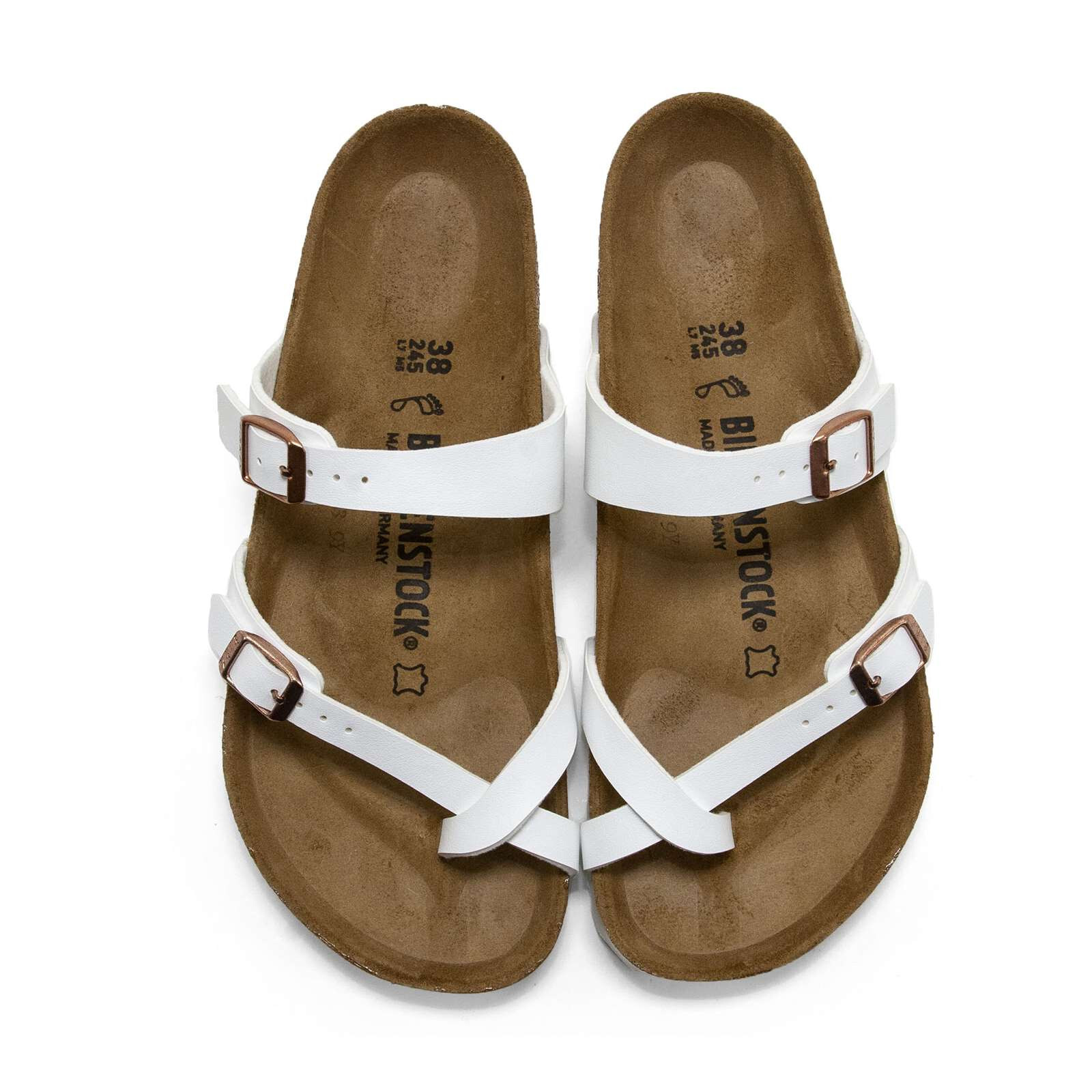 Women Birkenstock Mayari White Birko Flor Sandals Slides – Regular Width