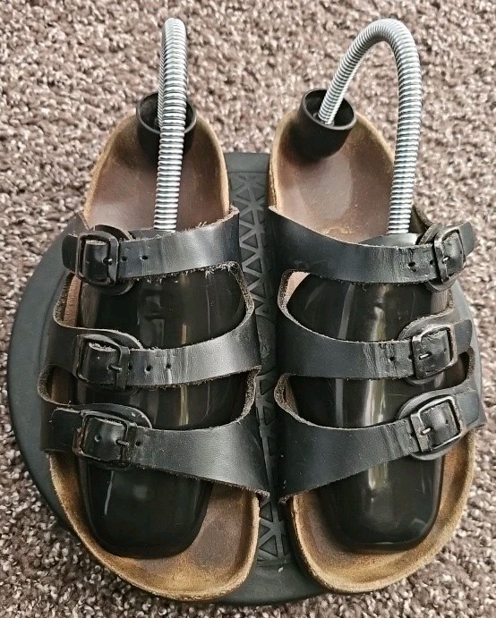 Women Birkenstock 3 Strap Florida Slides In Size 38 Black