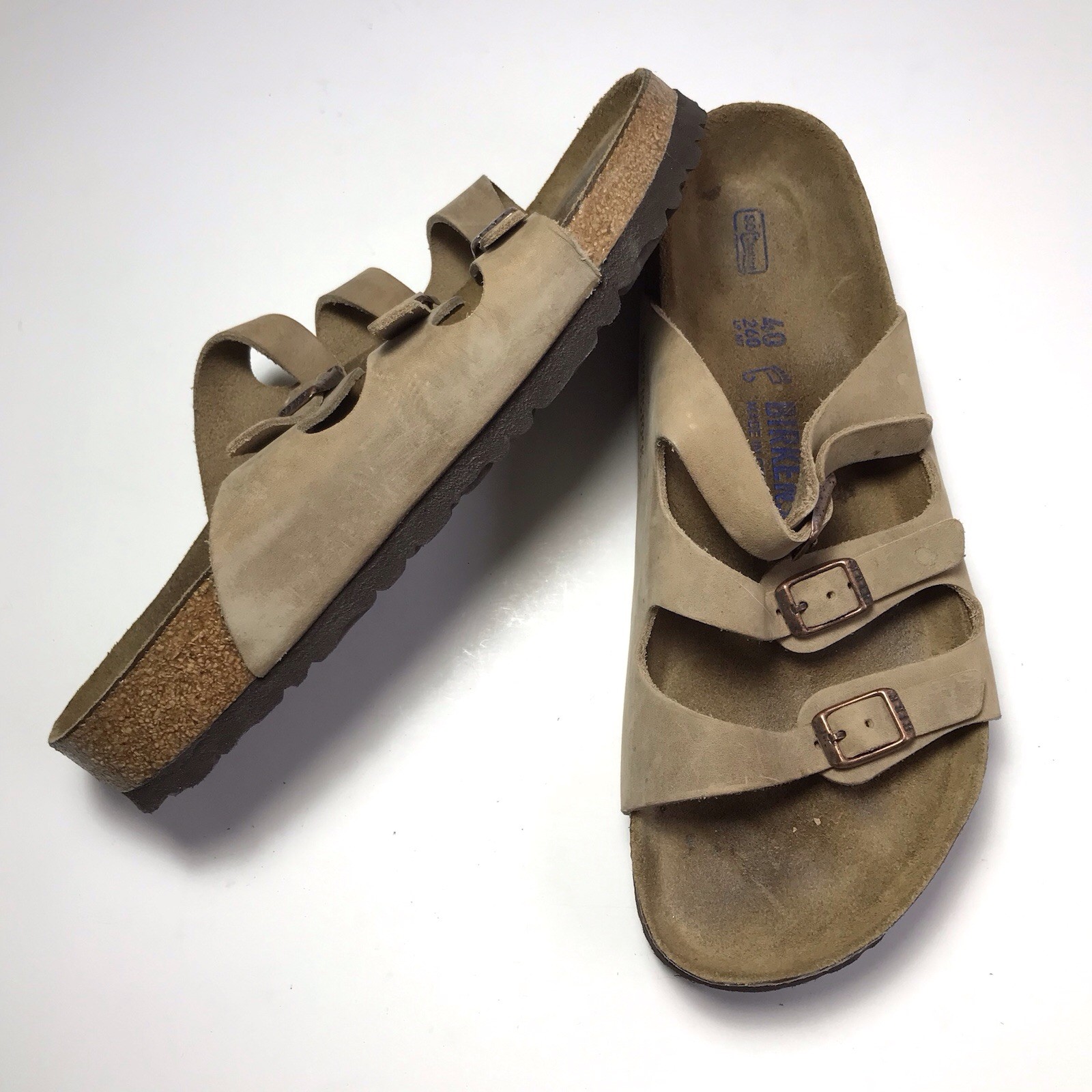 Birkenstock Florida Mocha Leather Triple Strap Buckle Slide Sandals Womens 40 9