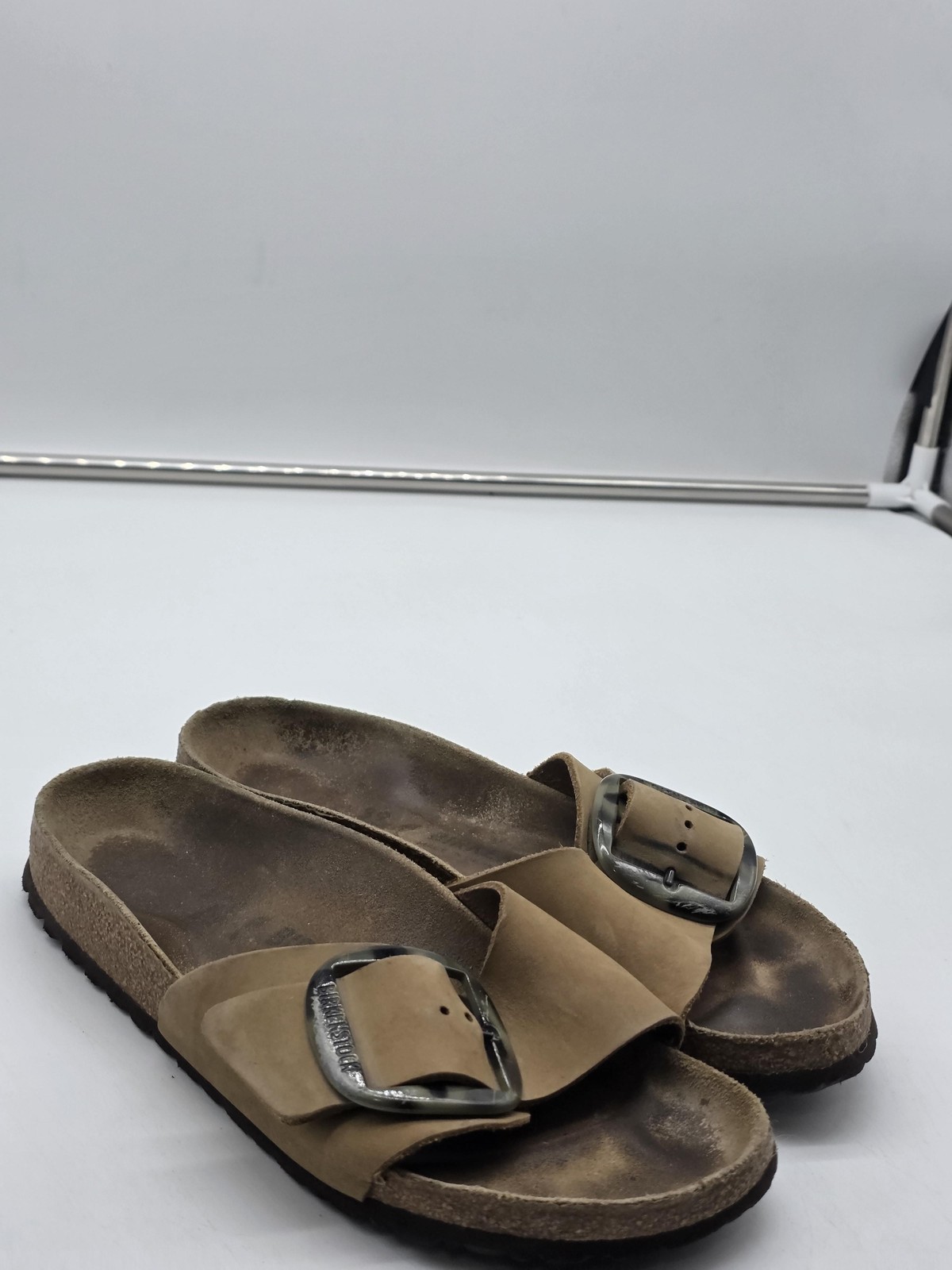 Birkenstock Sandals Womens Size 8 39 Beige Madrid Big Buckle Nubuck Slide Shoes