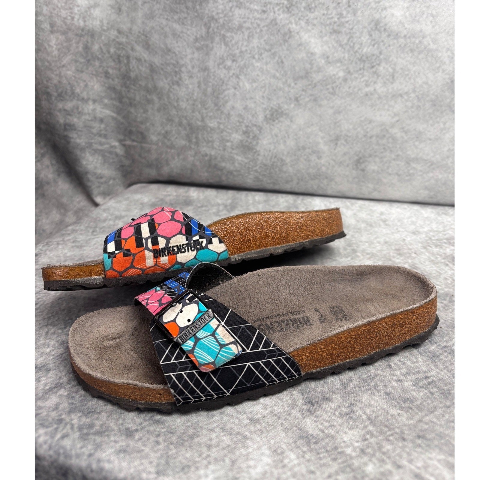 Birkenstock Madrid Single Strap Multicolor Geo Print Sandals Slides Size 39 US 8