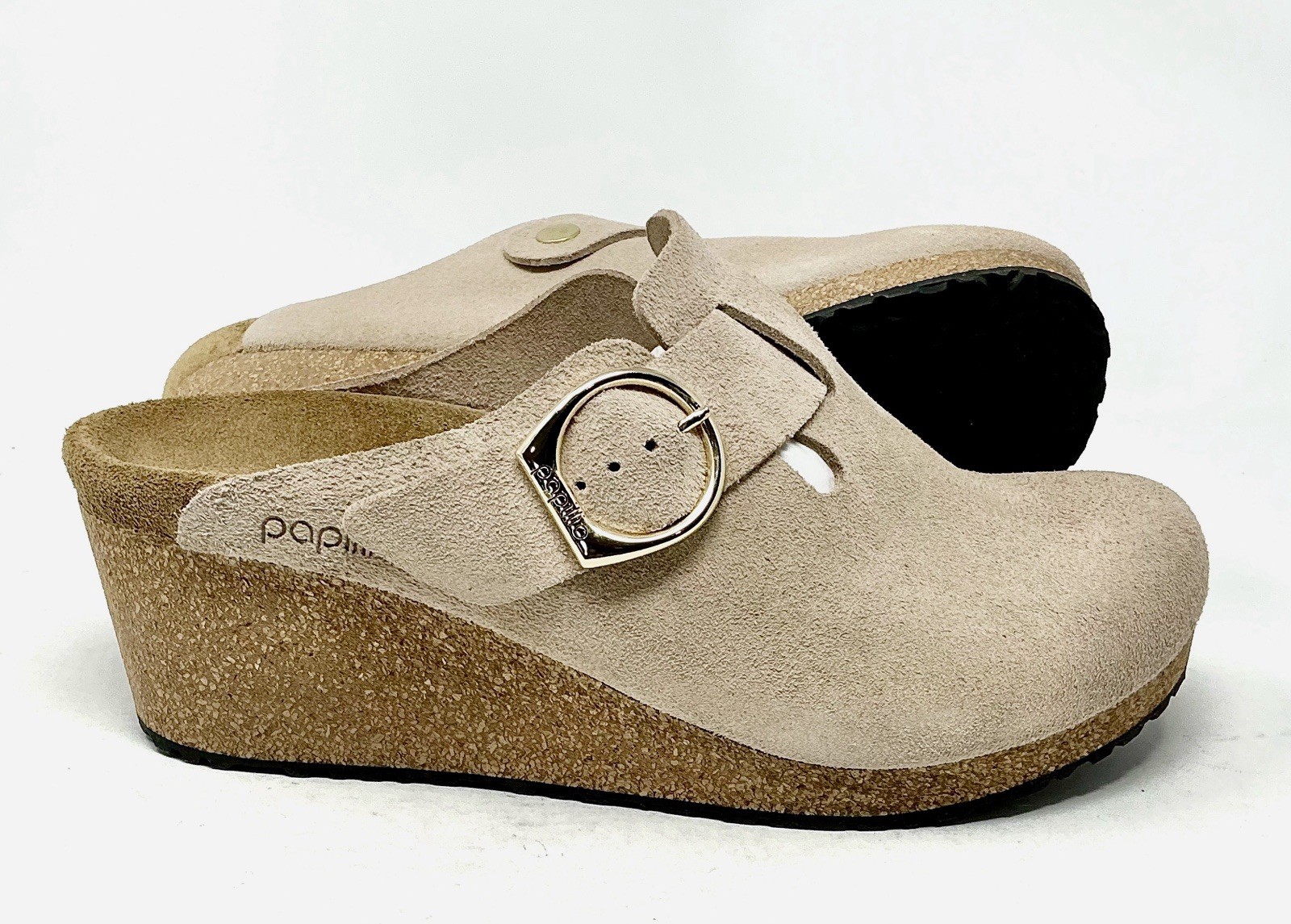 Birkenstock Papillio Fanny Ring Buckle Brown Sand Wedge Clog Mules Size 10 NEW