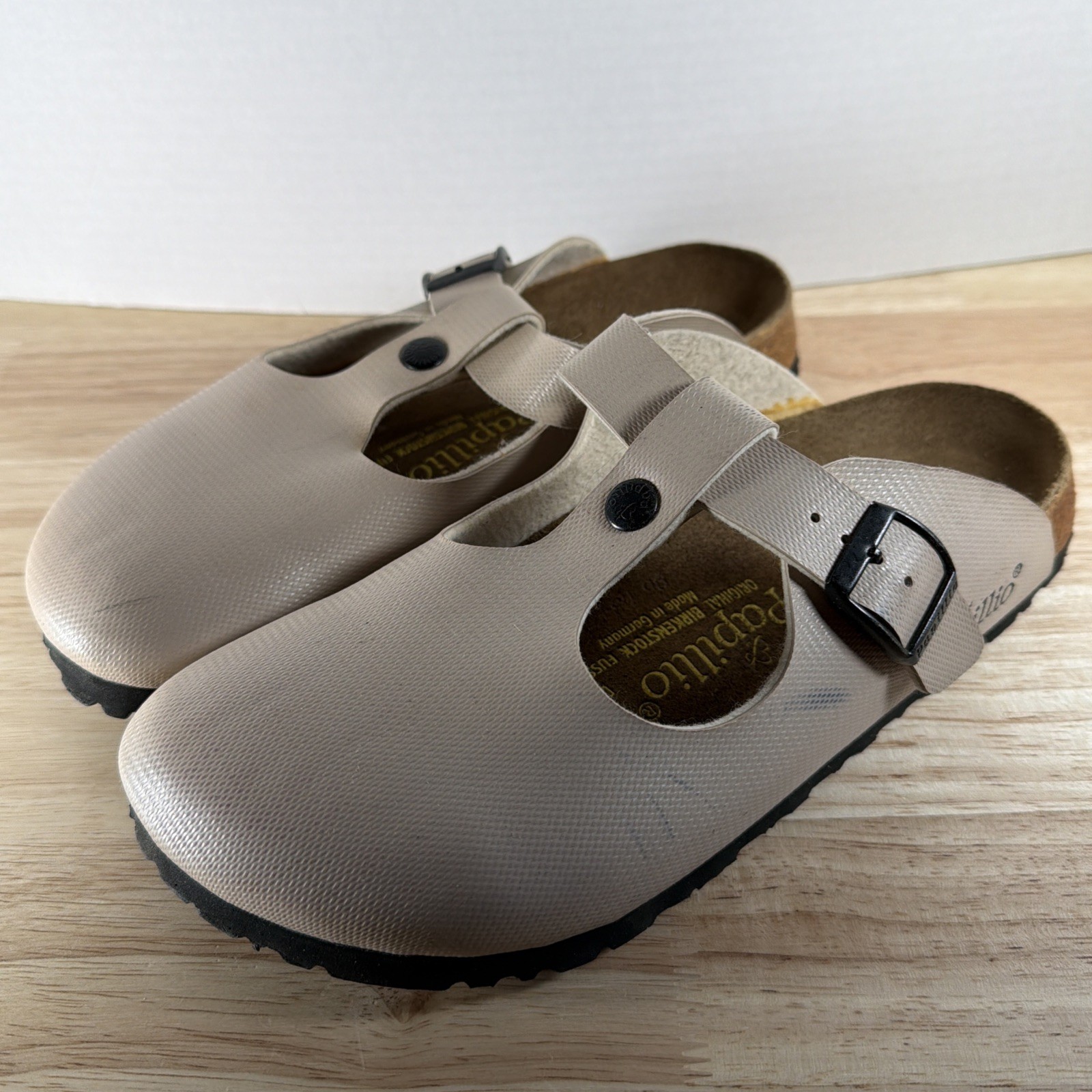 Papillio by Birkenstock Boston Clog Mule Beige Synthetic EU 39 Women Sz 8