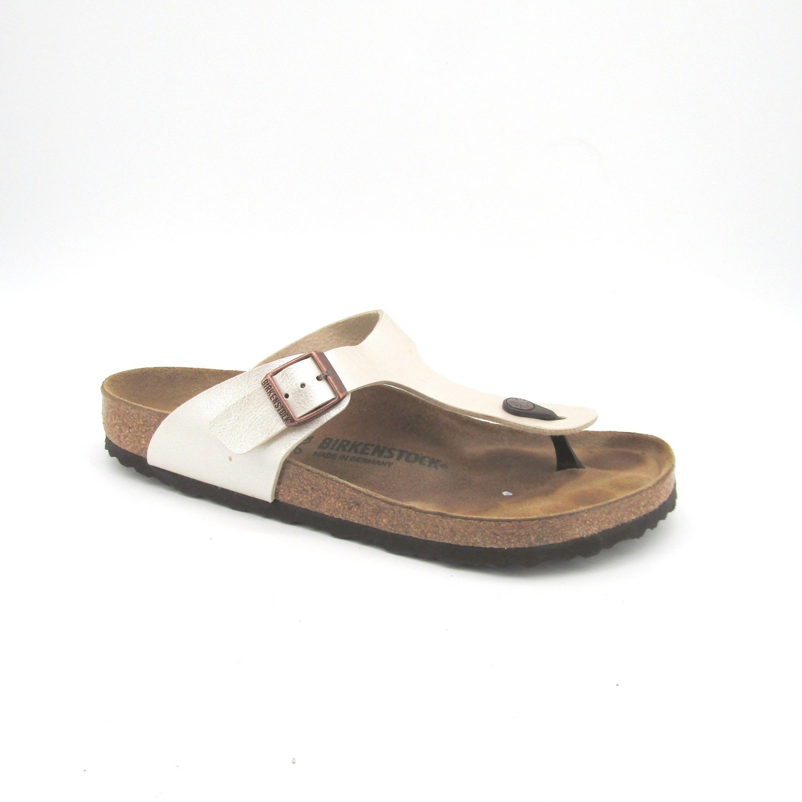 Birkenstock Leather Thong Sandals Womens US 11 Gizeh Birko-flor Metallic White