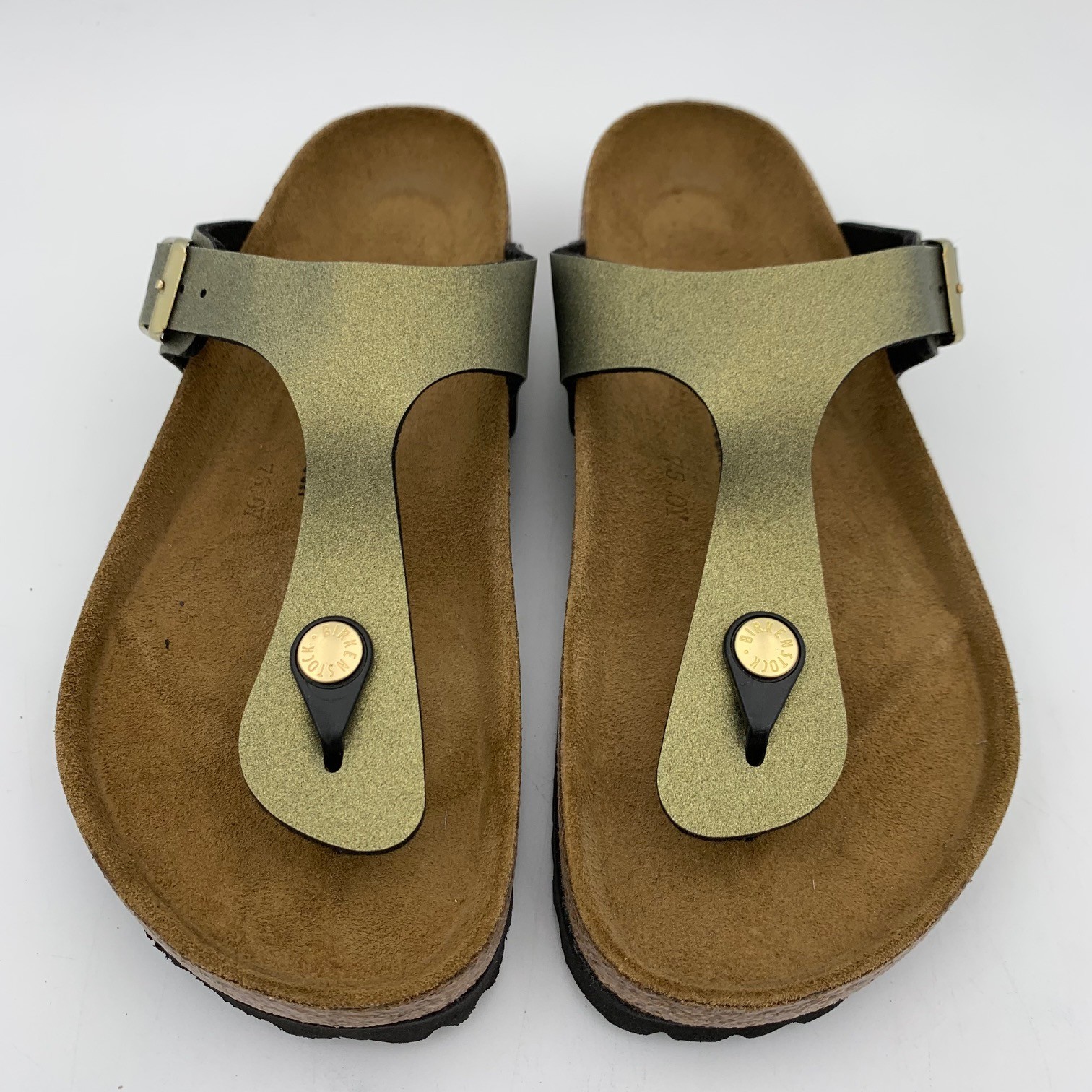 Birkenstock New w/ Box Gizeh Icy Metallic Stone Gold Birko Flor Regular 1014286