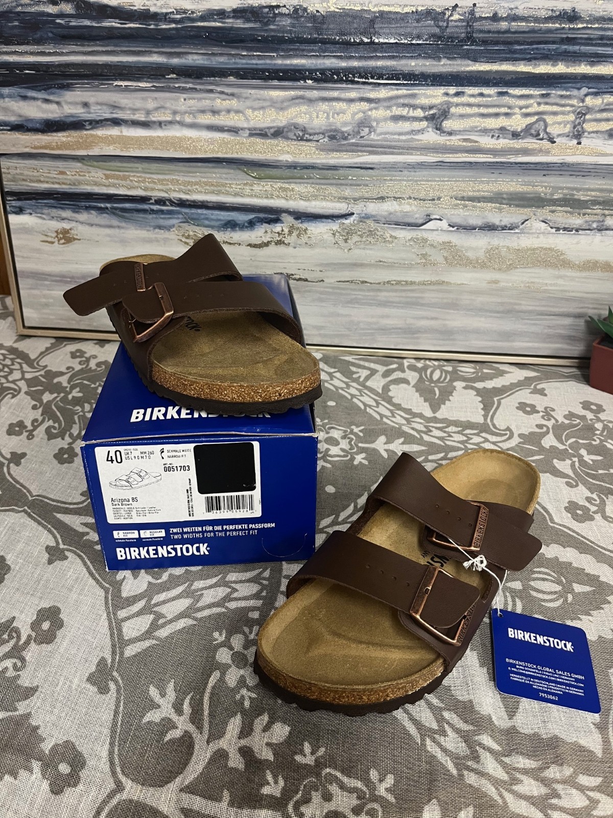 Birkenstock Arizona BS Leather Sandals Dark Brown EU Size 40