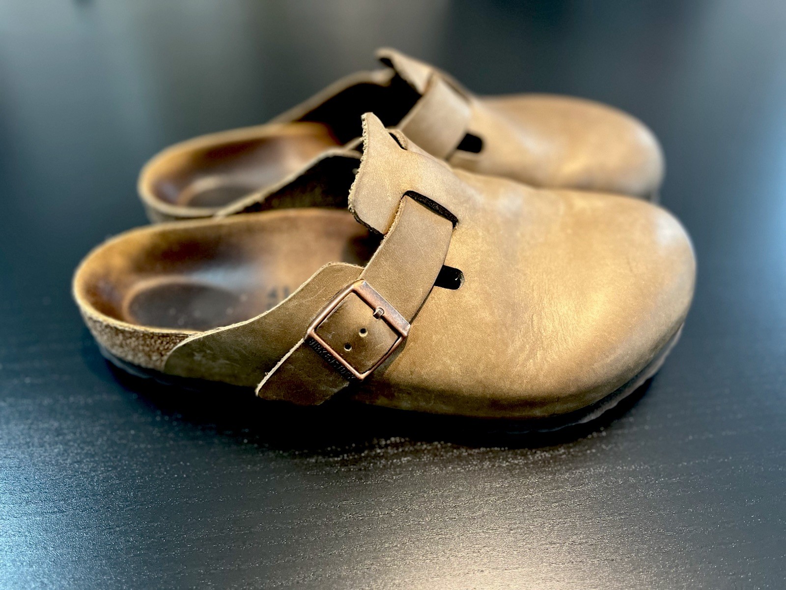 Leather Boston and Milano Pair of Birkenstock Size 41 Tobacco