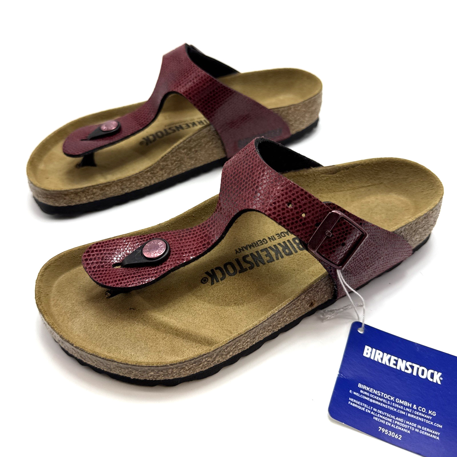 Birkenstock Gizeh Sandals Womens Size 5 EU 36 Red Buckle Thong Made In Germany