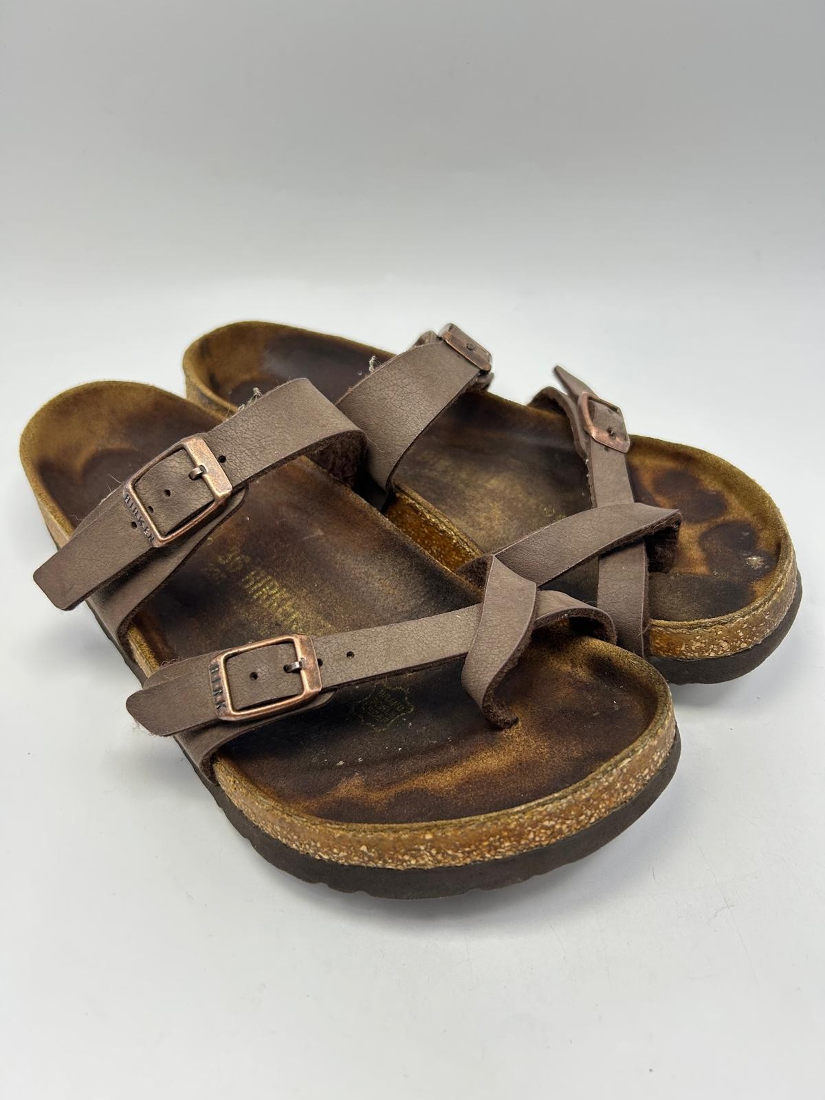 Birkenstock Mayari Mocha Birko-Flor Strappy Toe Loop Sandals Women`s Size 35 L5
