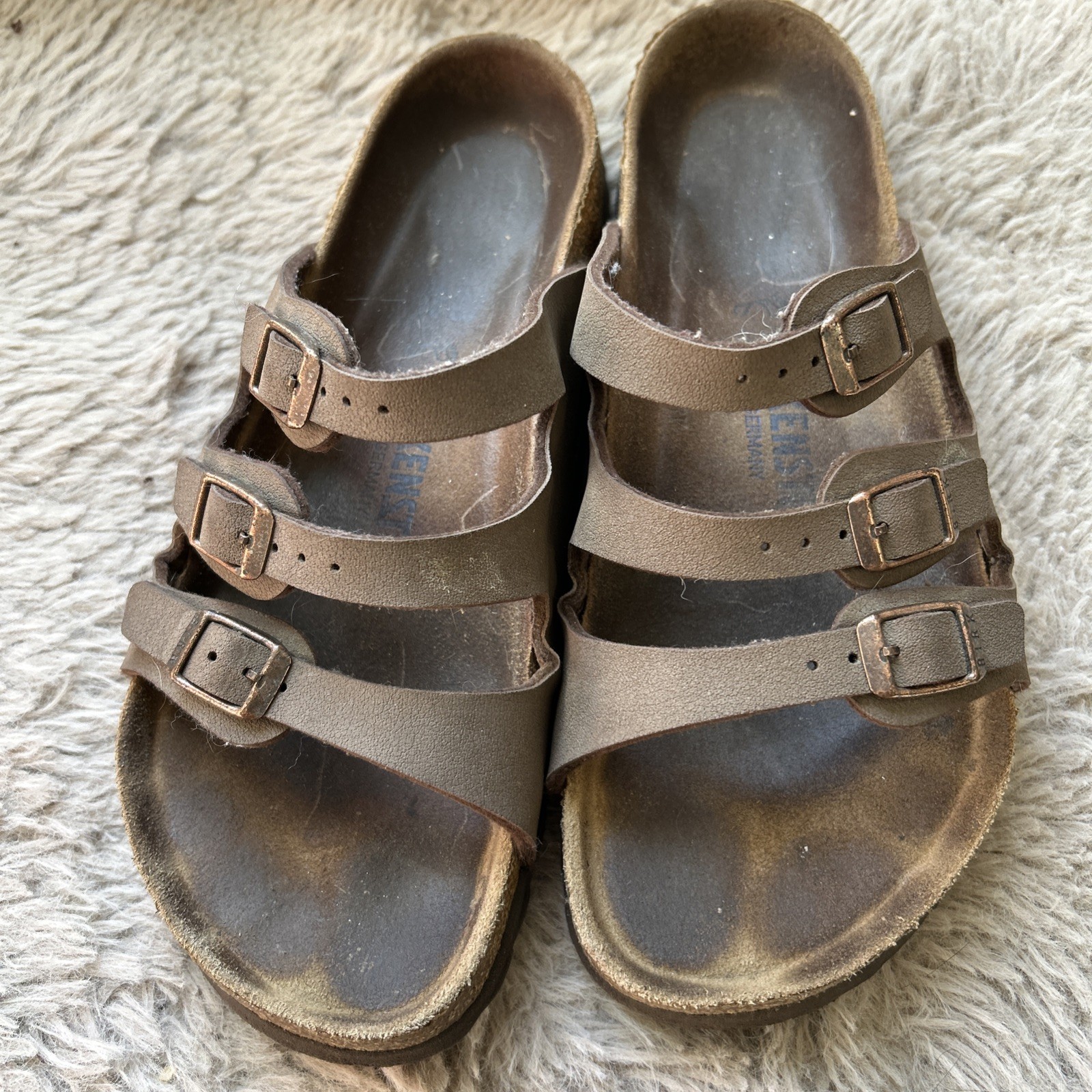 Birkenstock Florida Women’s Brown 3-Strap Slip-on Sandal Sz 8