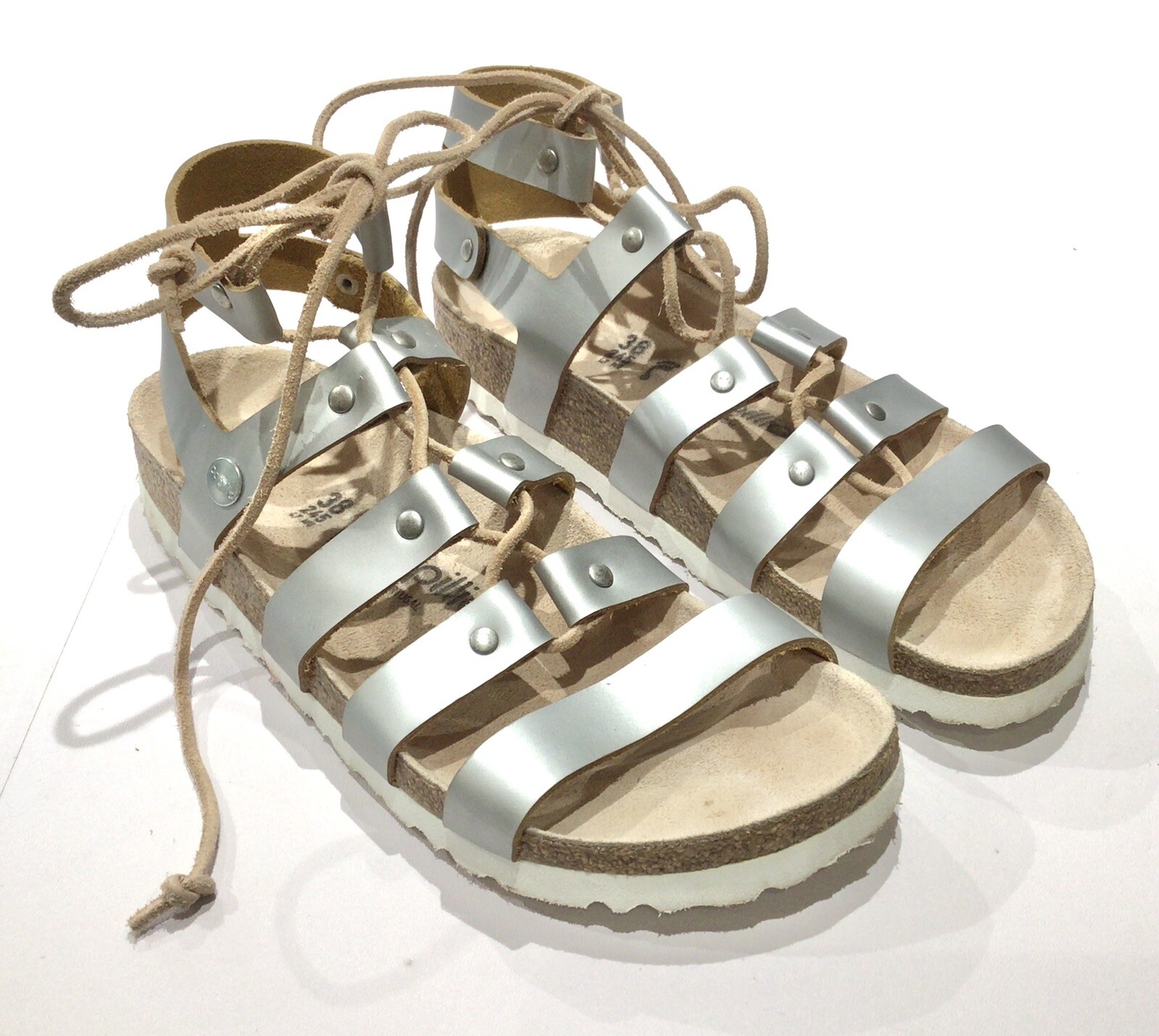 Birkenstock Papillio Cleo Frosted Metallic Silver Gladiator Sandals 38 US 7-7.5N