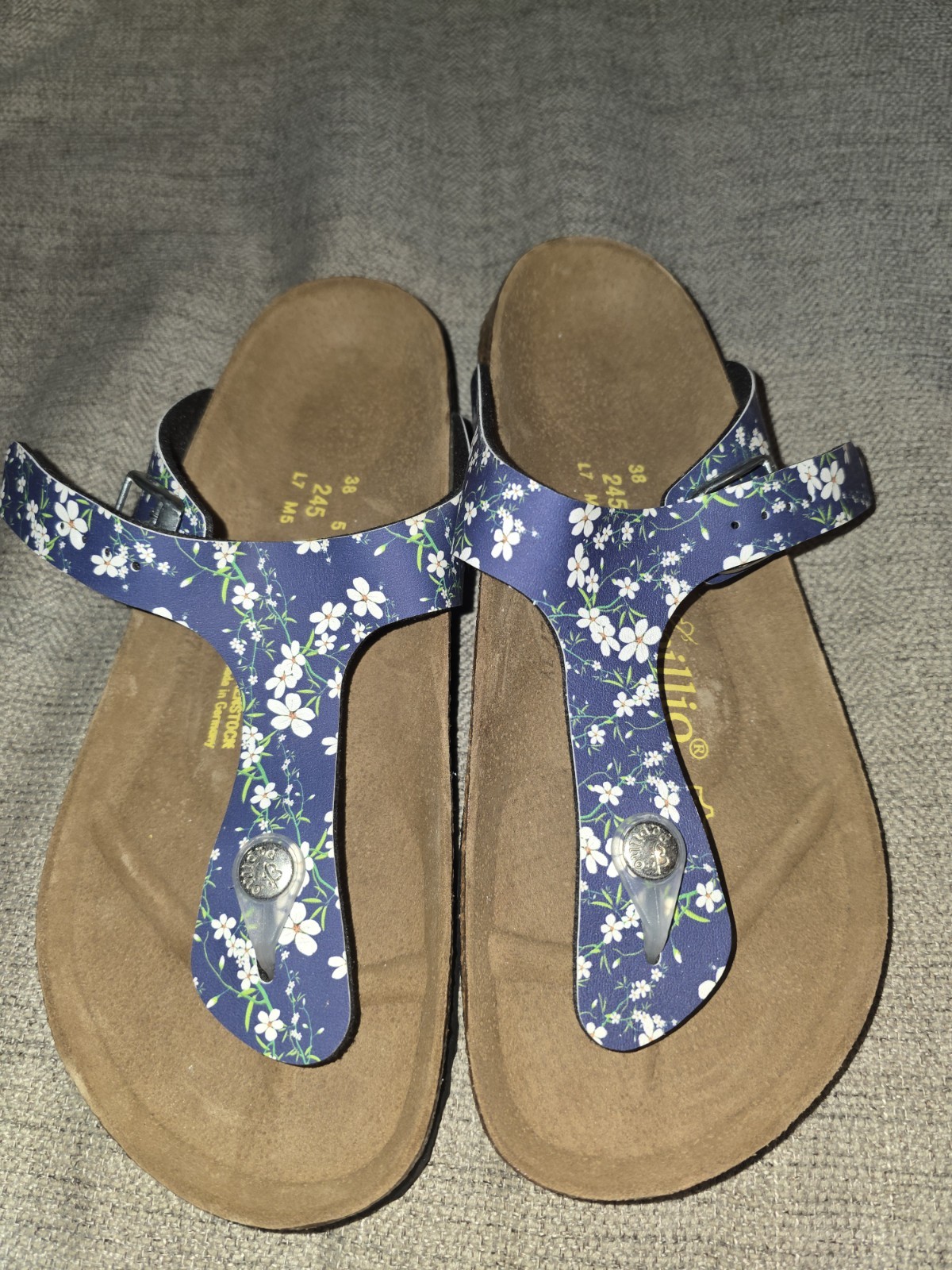 New Birkenstock Papillio Leather Floral Thong  Cork Flip Flops Size 38- 7 W 5 M