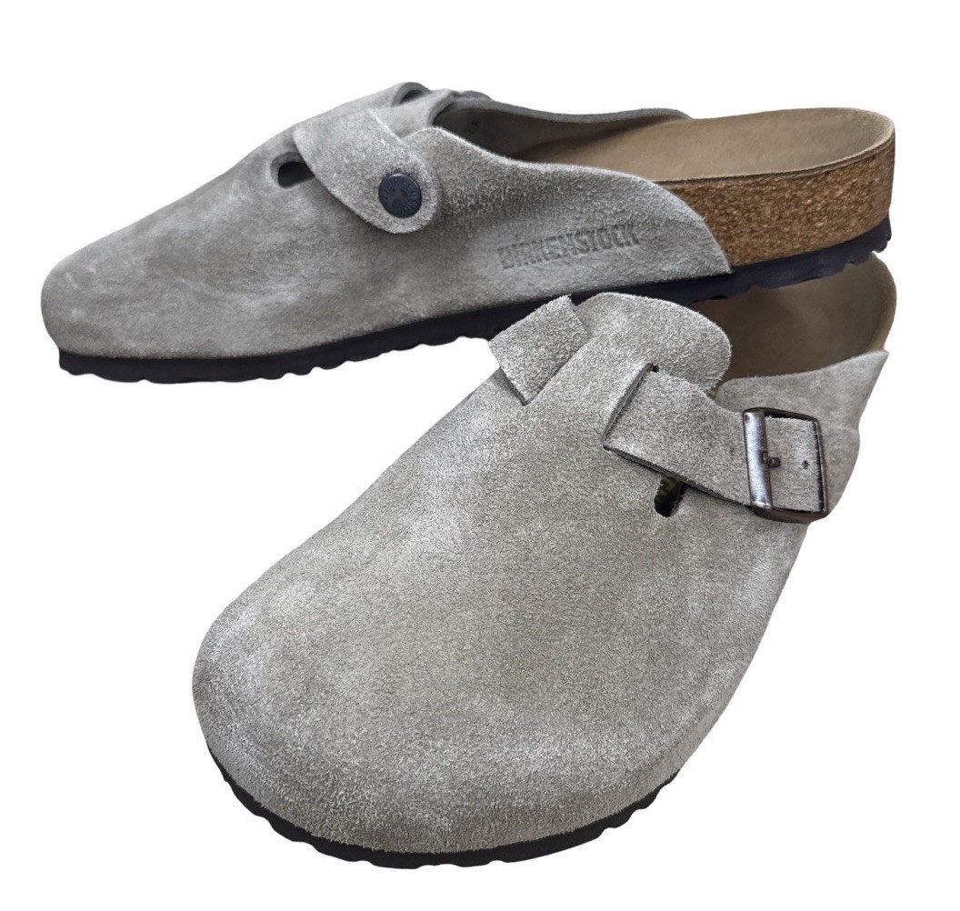 Birkenstock Boston Suede Sandals Buckle Taupe Leather M9 W11 EU 42 – NEW NWOB