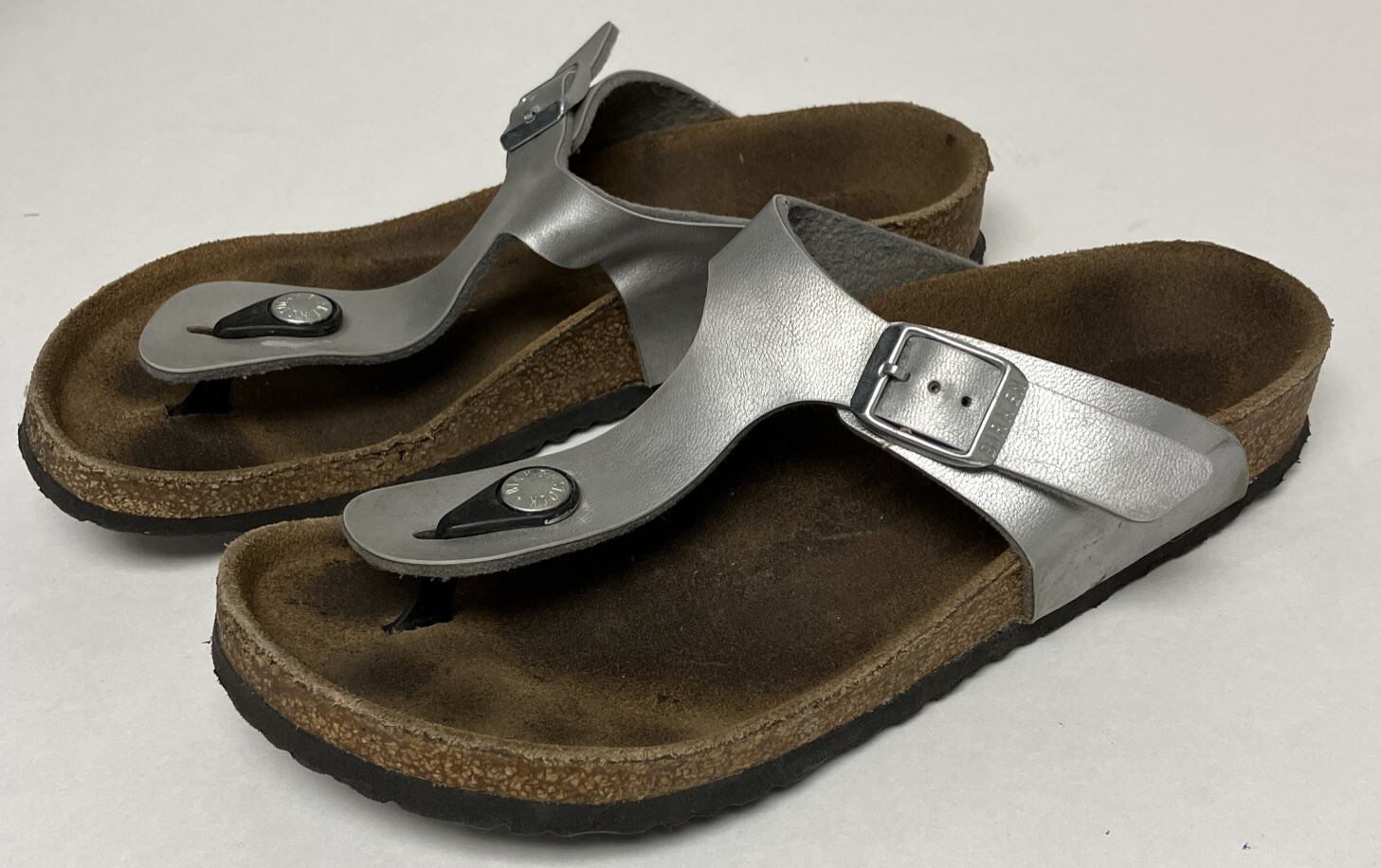 Birkenstock Gizeh Womens Flip Flop Silver BirkFlor Sandals. Sz EU 36, US L5