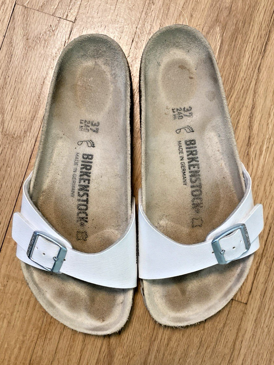Birkenstock Madrid Womens Slide Sandals Sz 37 EU White Birko-Flor