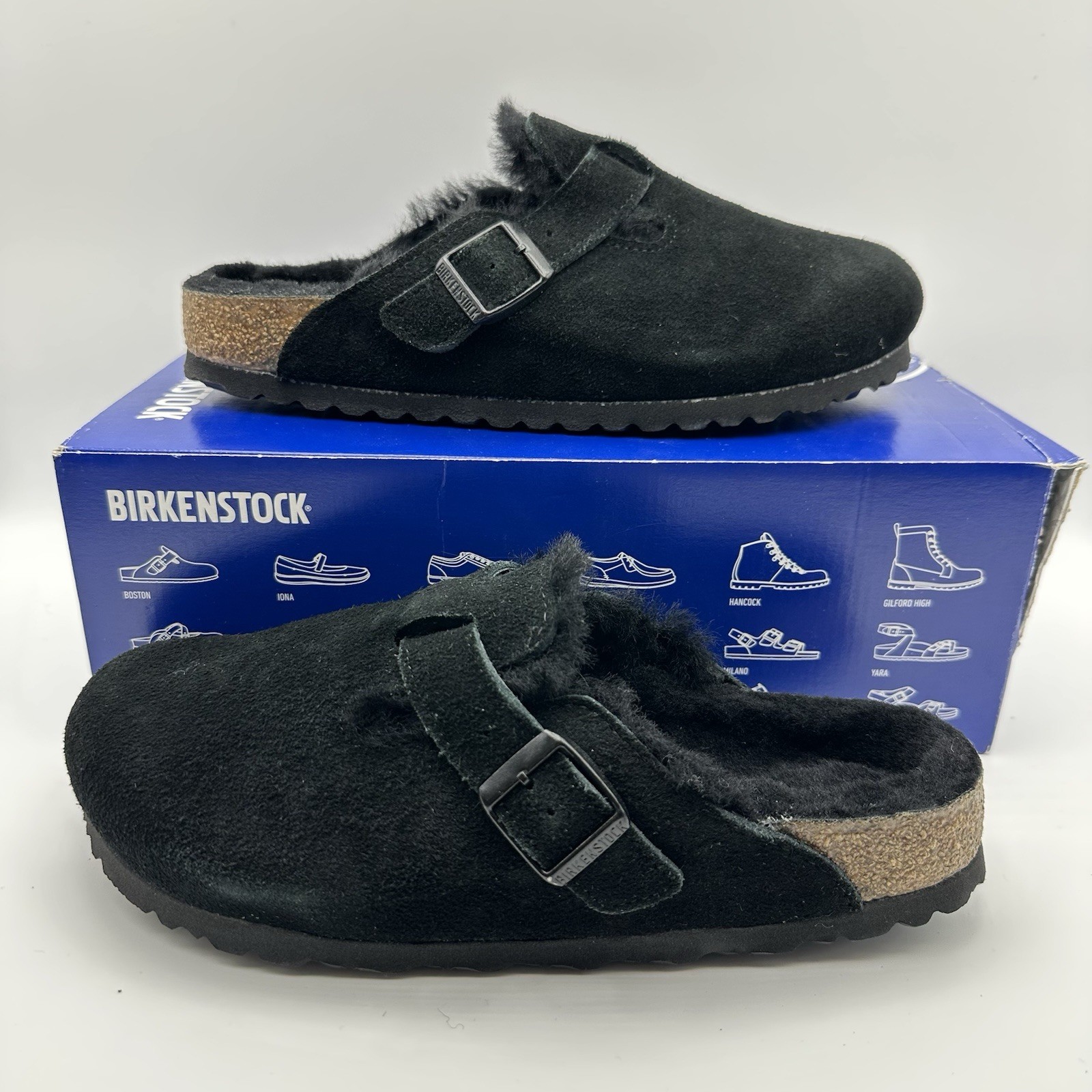 NEW Birkenstock Boston VL Shearling Black Suede Women’s 8 Narrow Comfort Clog