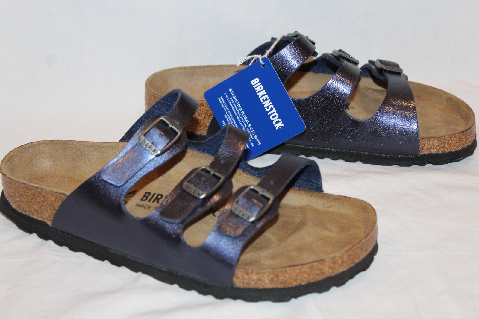 BIRKENSTOCK WOMEN’S FLORIDA BS LEATHER SANDALS GRACEFUL BLUE EU 37 REGULAR