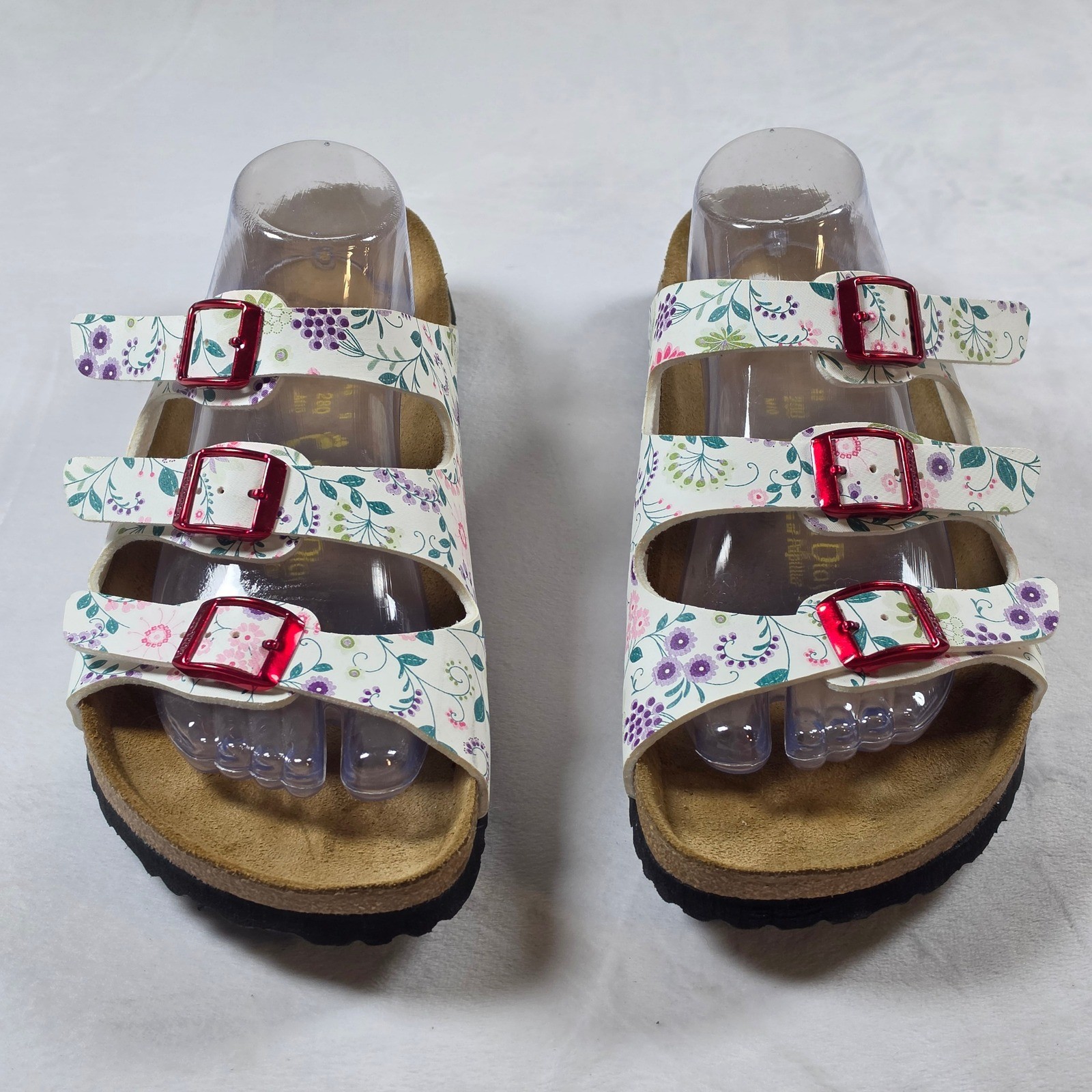 NWOT Papillio by Birkenstock Florida Floral Sandals White Red Buckles Size 43