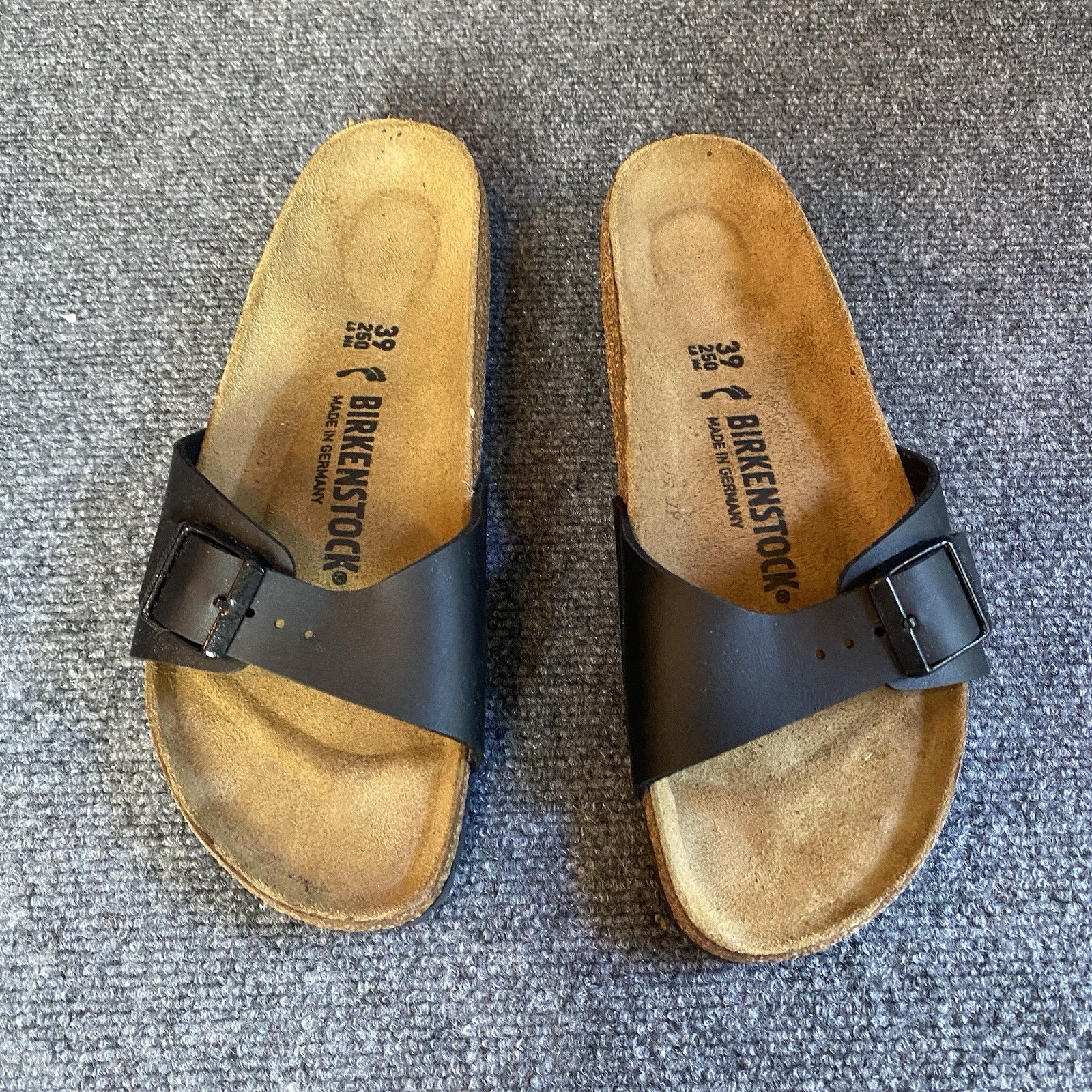 NIB Birkenstock MADRID Birko-Flor Black Leather Womens Sandals Size 39