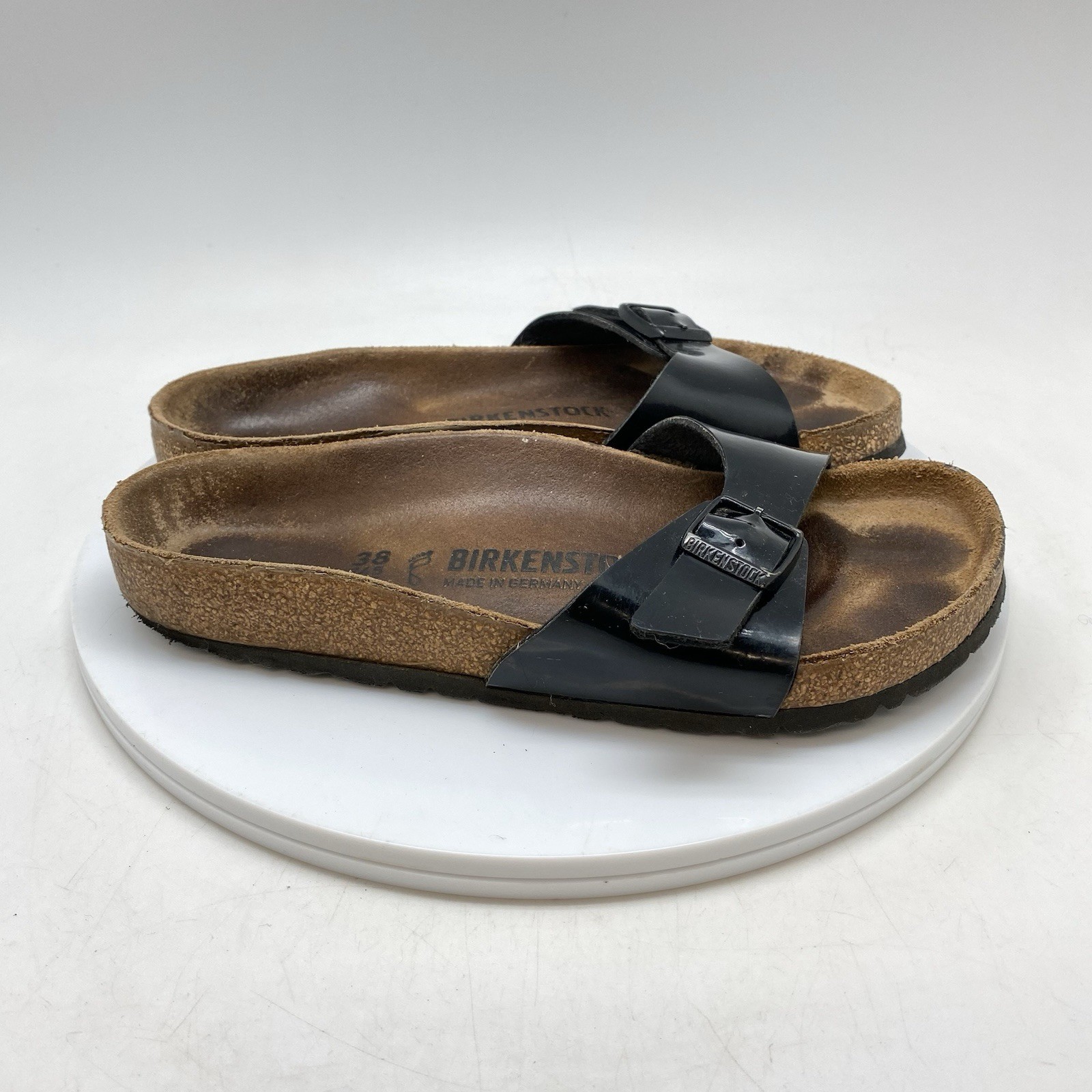 Birkenstock Madrid Sandals Womens 7 EU 38 Black Patent Leather Comfort Shoes