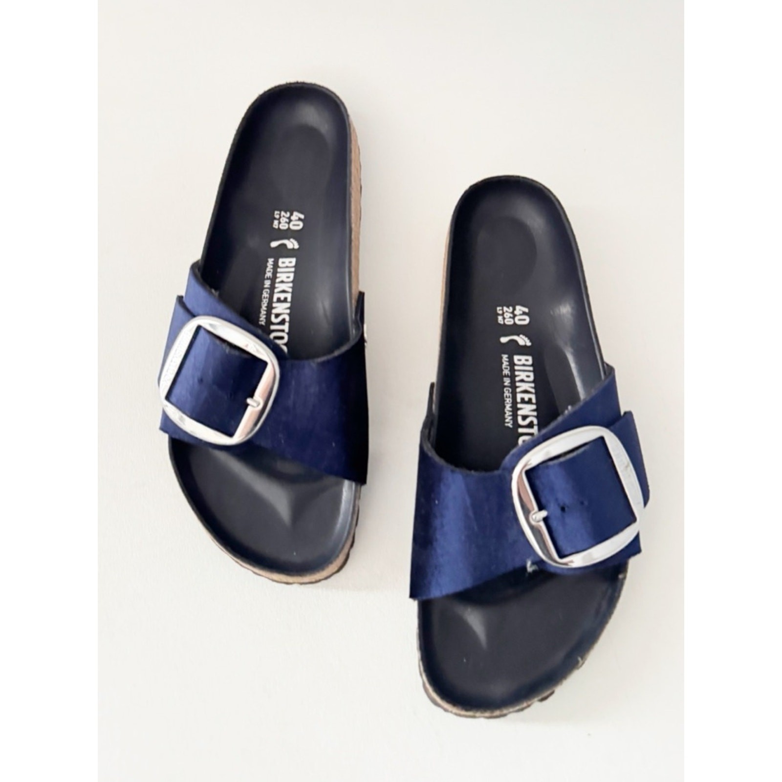 Birkenstock Madrid Big Buckle Velvet Sandal EU 40 US 9 Dark Blue Casual Comfort