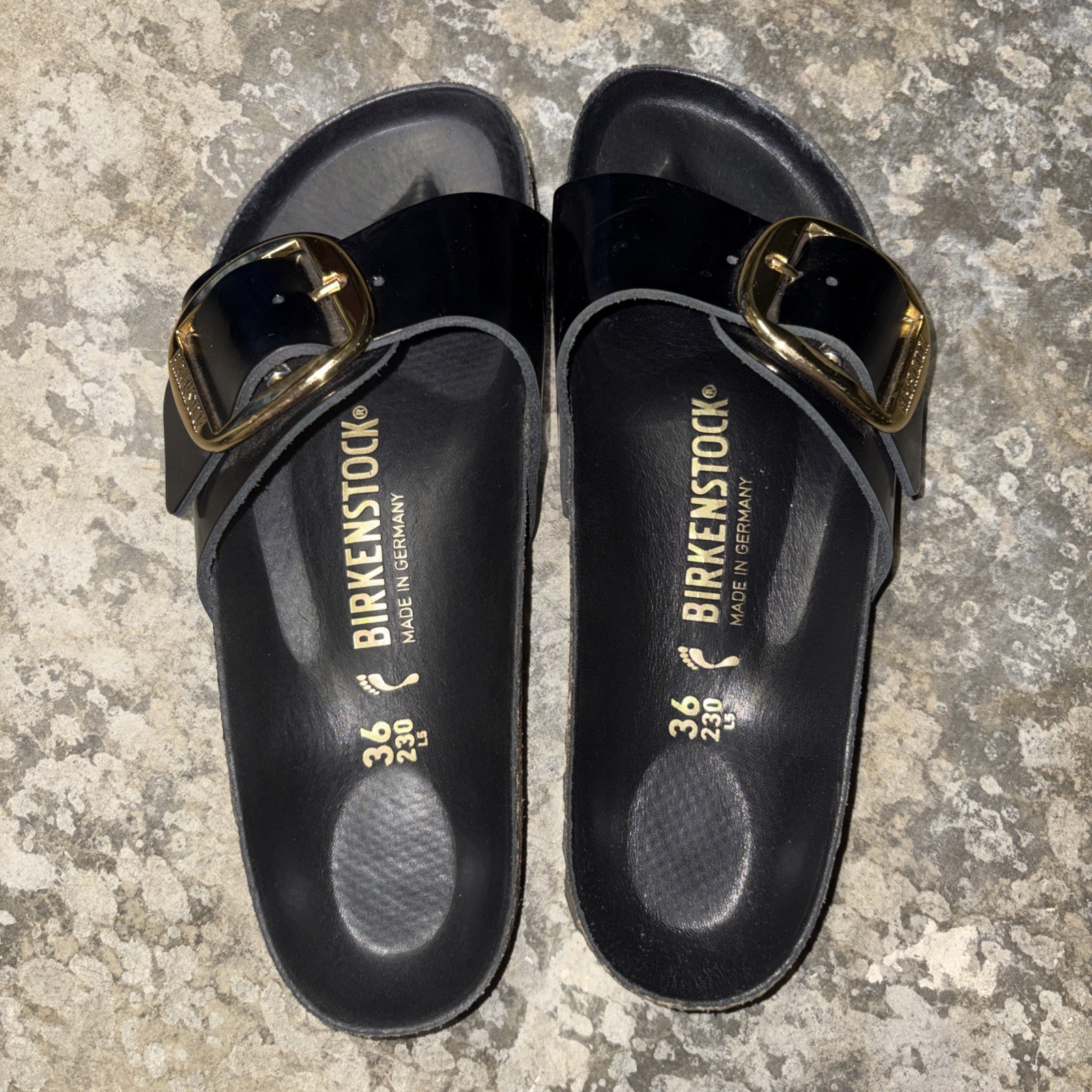 Birkenstock – Madrid Big Buckle Leather Patent/Shine Black Color Gold Hardware
