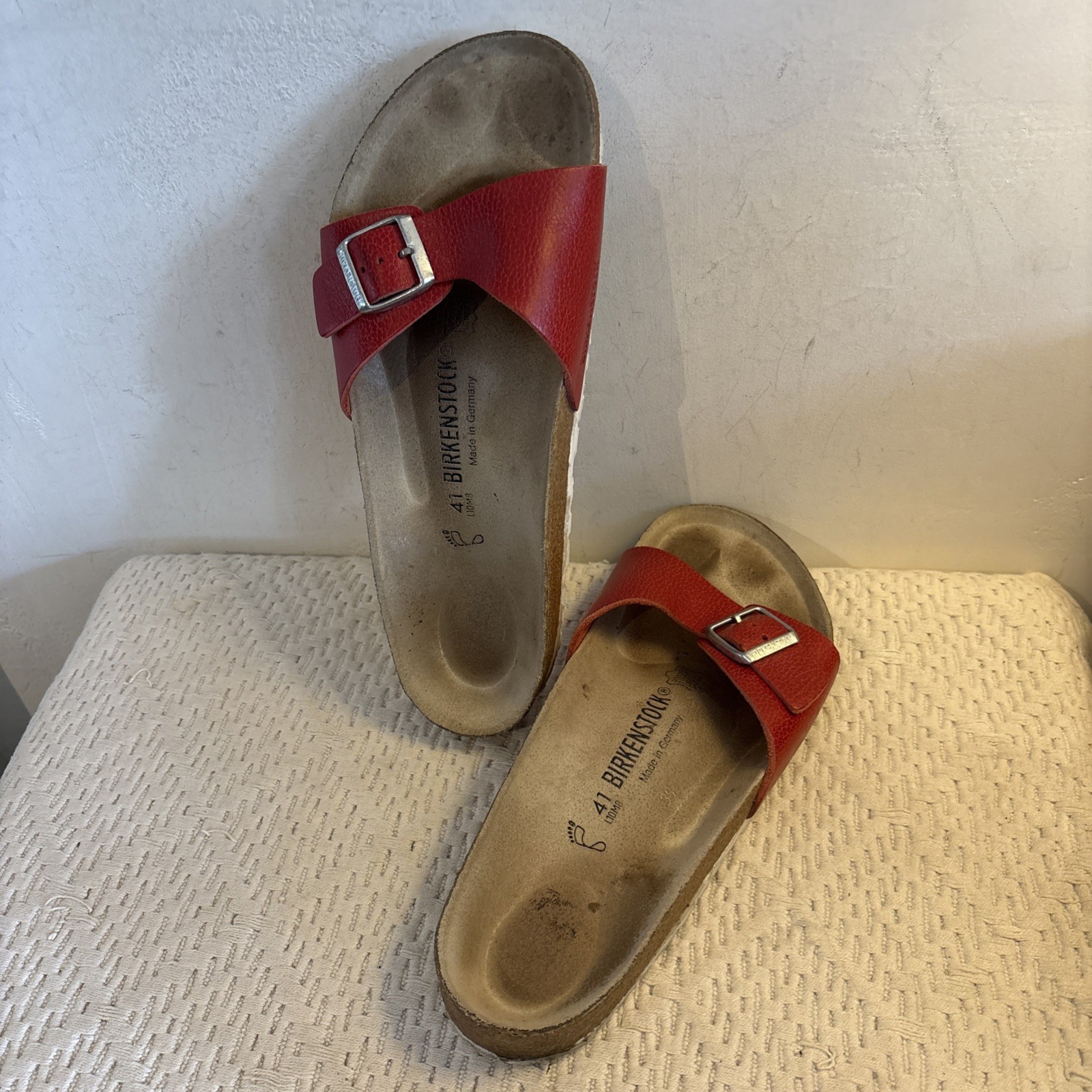 Birkenstock Madrid Birko-Flor Sandals Women’s Sz EU 41 US 10 Red Leather Slip On