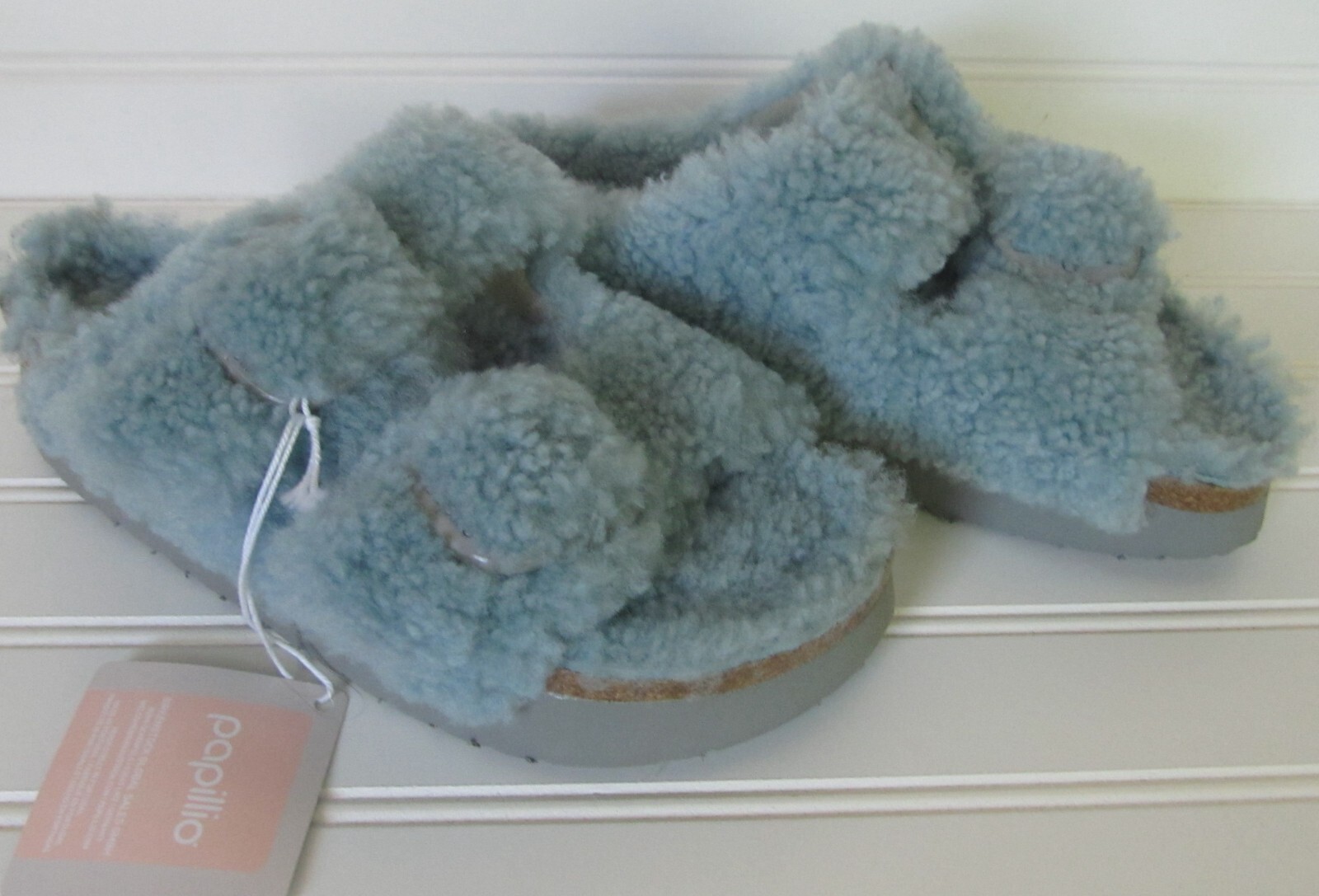 New Birkenstock Papillio Arizona Blue Sherpa Slide Sandals Shoes Womens Size 6