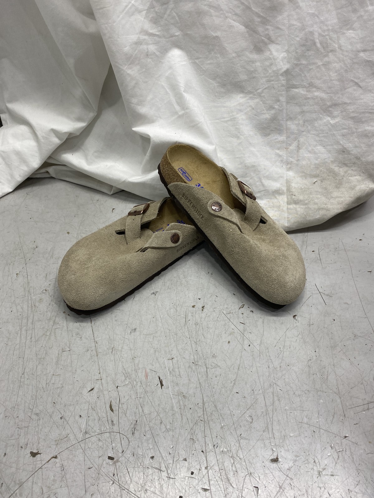 Birkenstock Boston BS Slide On Shoes US W5/M3 Taupe Soft Bottoms