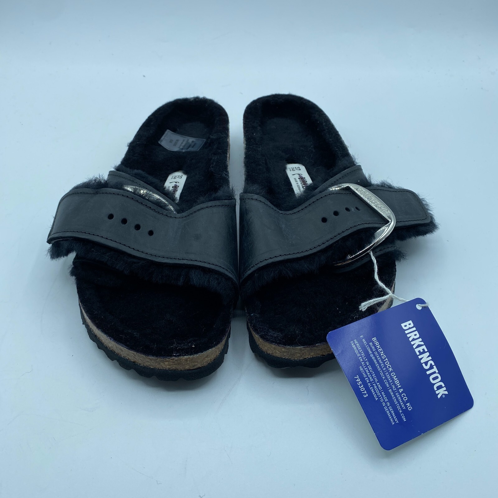 Birkenstock Madrid Buckle Womens L6 /EU 37 Leather Slide Black Boho NWOB