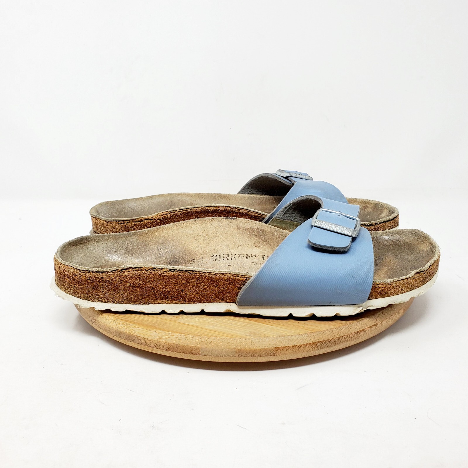 Birkenstock Madrid Sandals 38 Womens 7 Shoes Blue Slide Buckle Strap Flats WORN