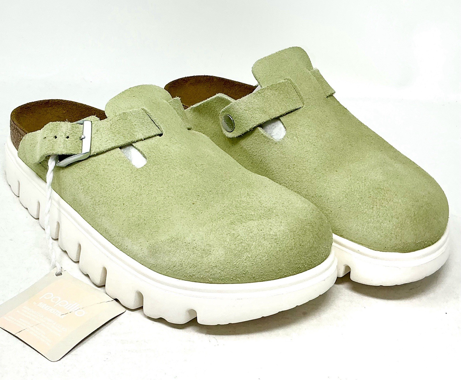 Birkenstock Papillio Boston Suede Chunky Platform Clogs Women Green Size EU 40