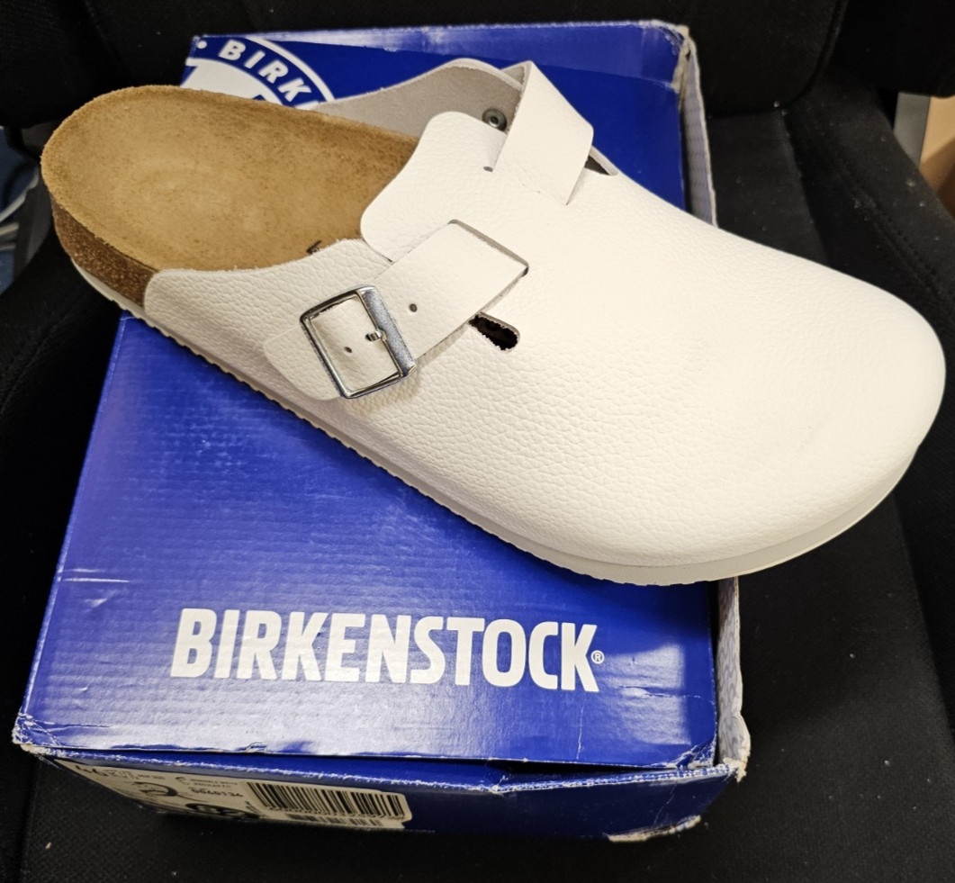 Birkenstock Boston BS Super Grip Natural Leather White Regular Fit 46 M13 – New