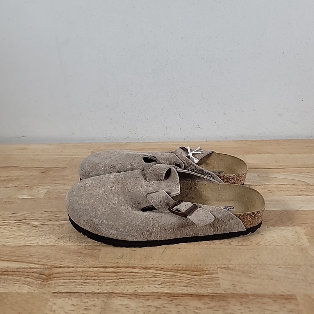 Birkenstock Boston Unisex Men 7 Women 9 Taupe Suede Soft Bed Slip On Clog