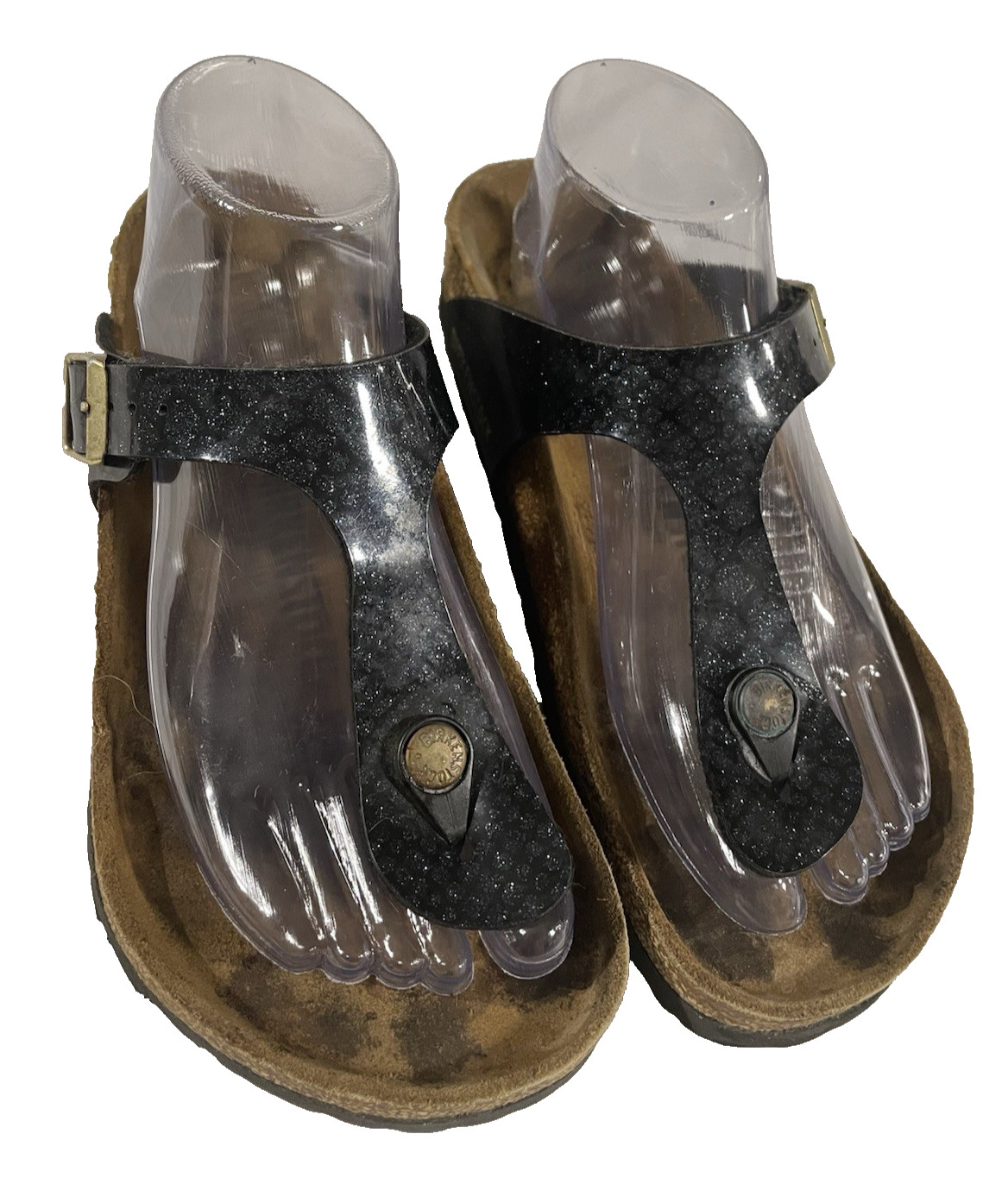 Birkenstock Women’s Gizeh Sandals Size 38 Black Strap With Sparkle
