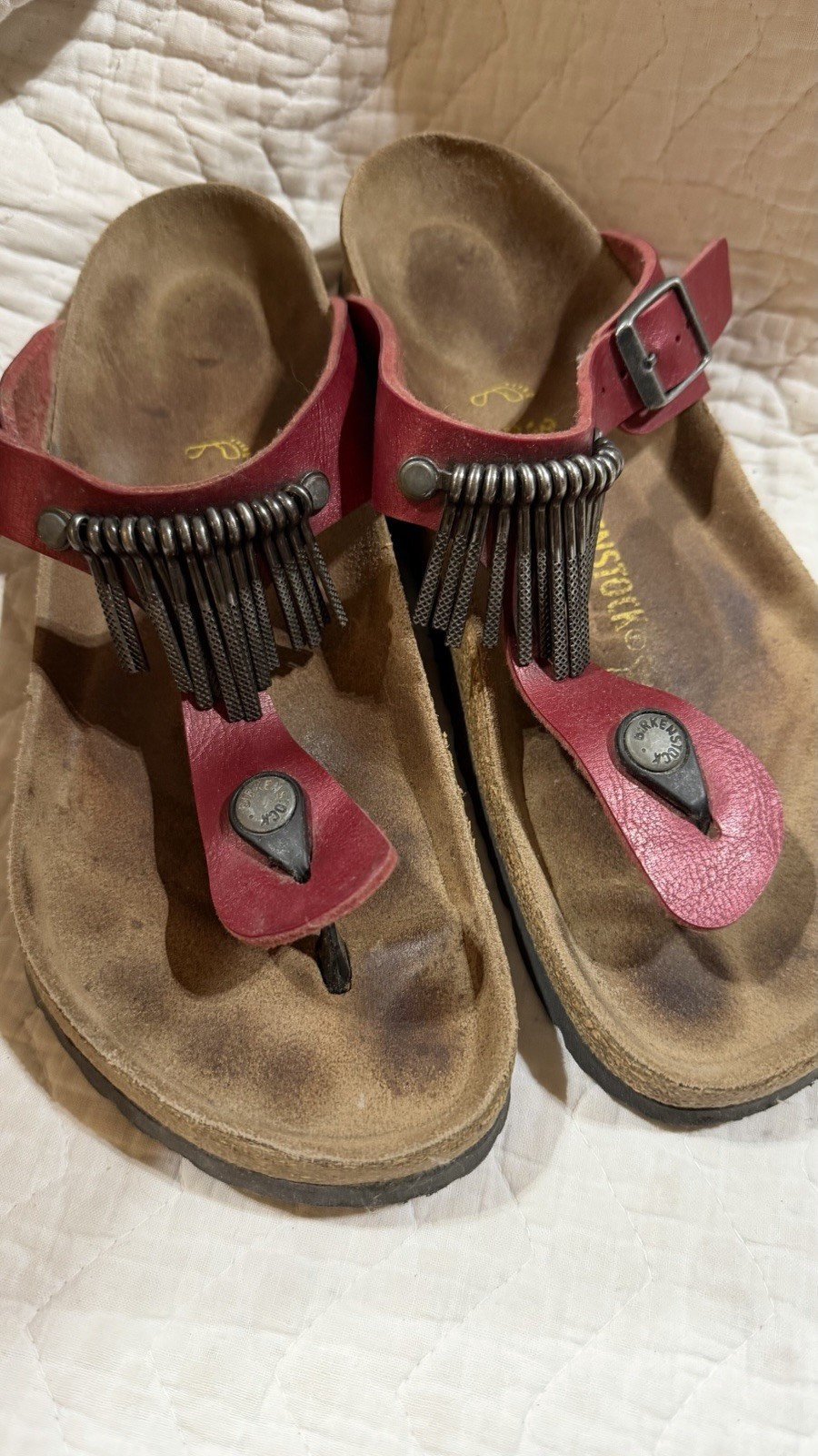Birkenstock RARE Gizeh Fringe Sandal Fringe Women’s Size 39 US Size 8 8.5 Red